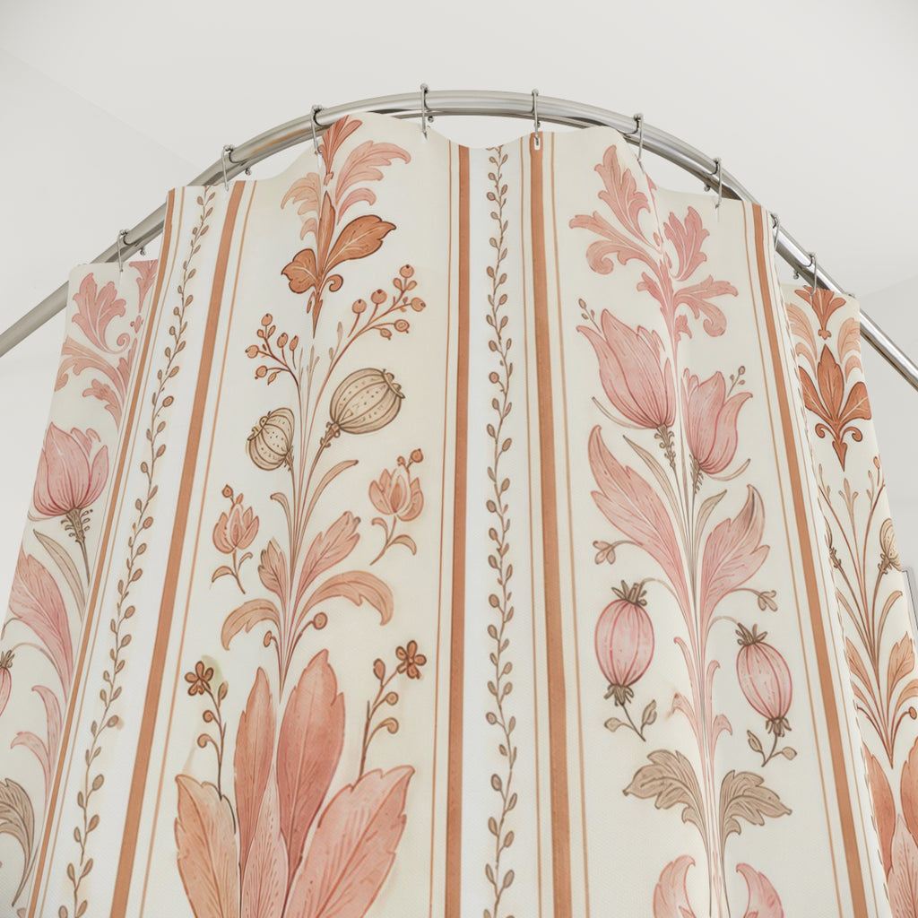 Blush Botanical Damask Stripe Shower Curtain
