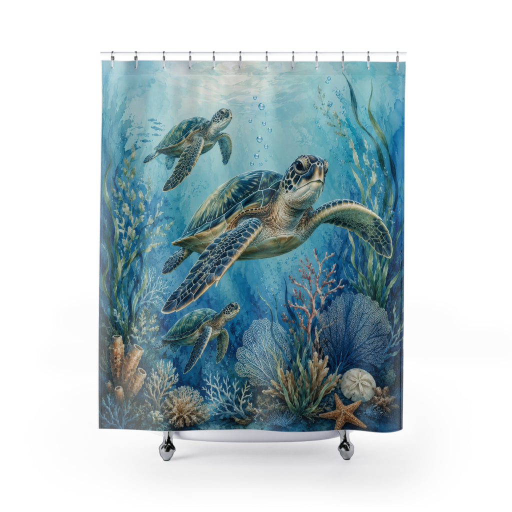 Sea Turtle Shower Curtain: Blue Green Ocean