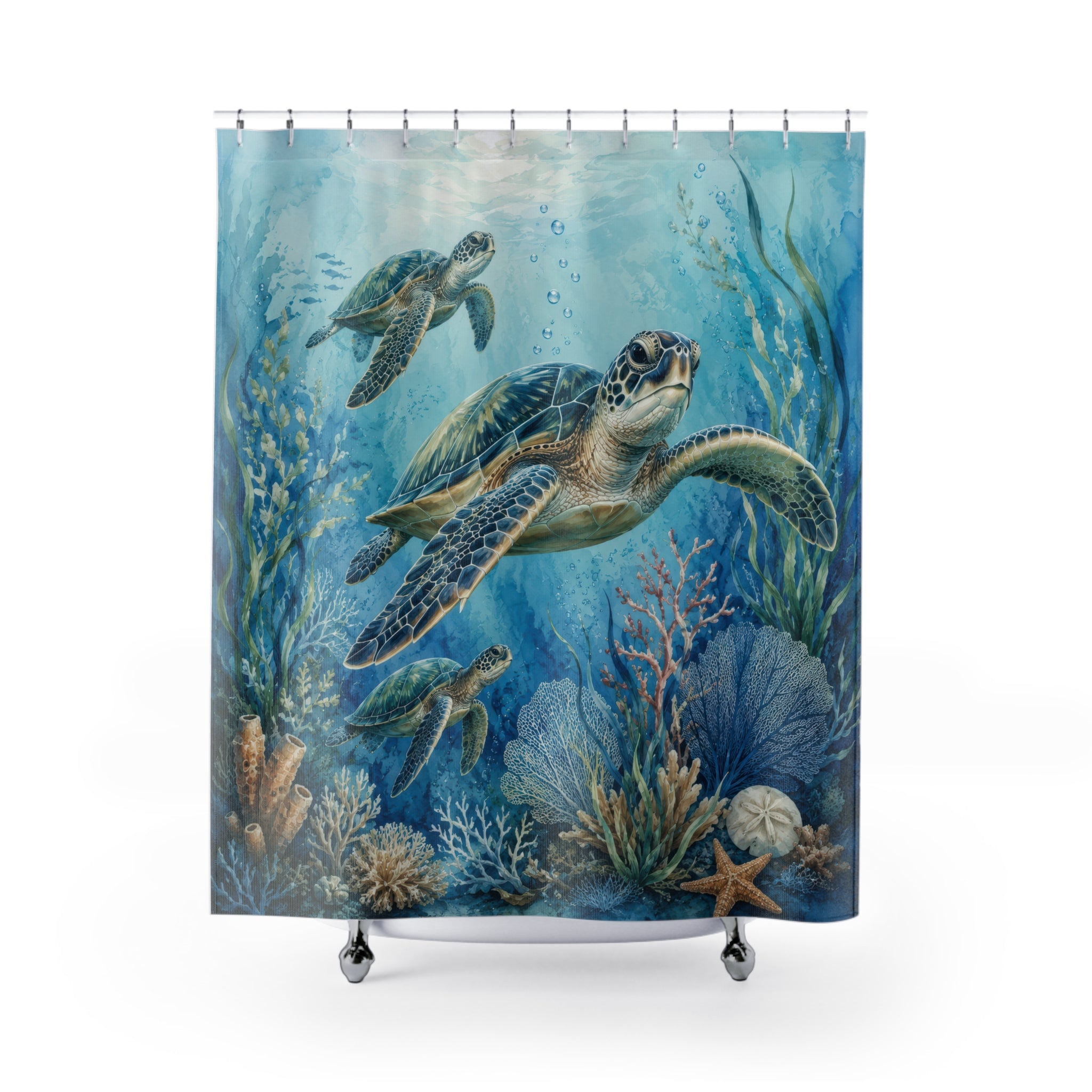 Sea Turtle Shower Curtain: Blue Green Ocean