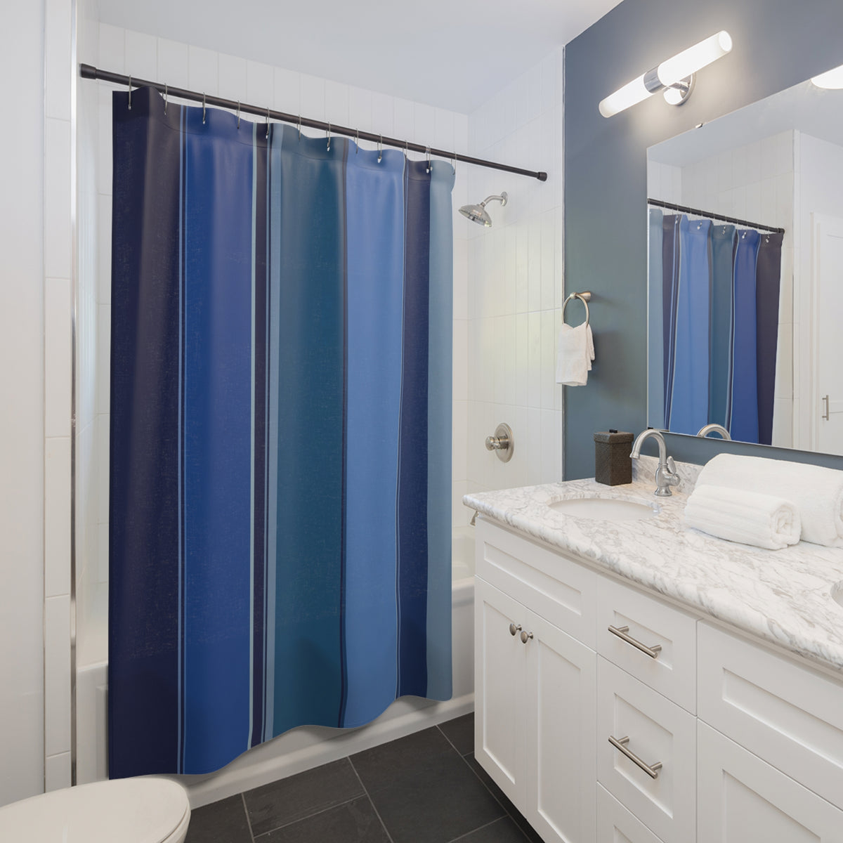 Cobalt Navy Color Block Stripe Shower Curtain