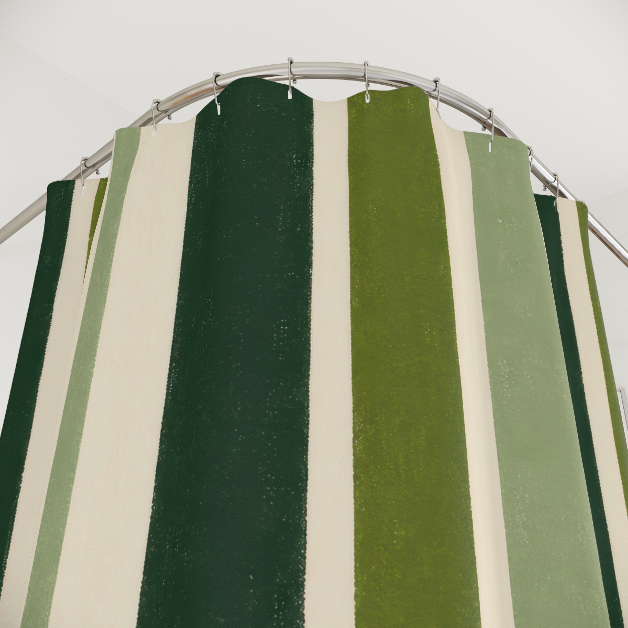 Forest Green Cream Cabana Stripe Shower Curtain