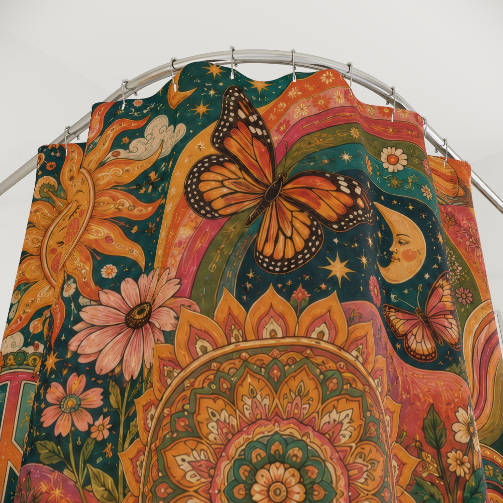 Hippie Boho Shower Curtain: Psychedelic Floral