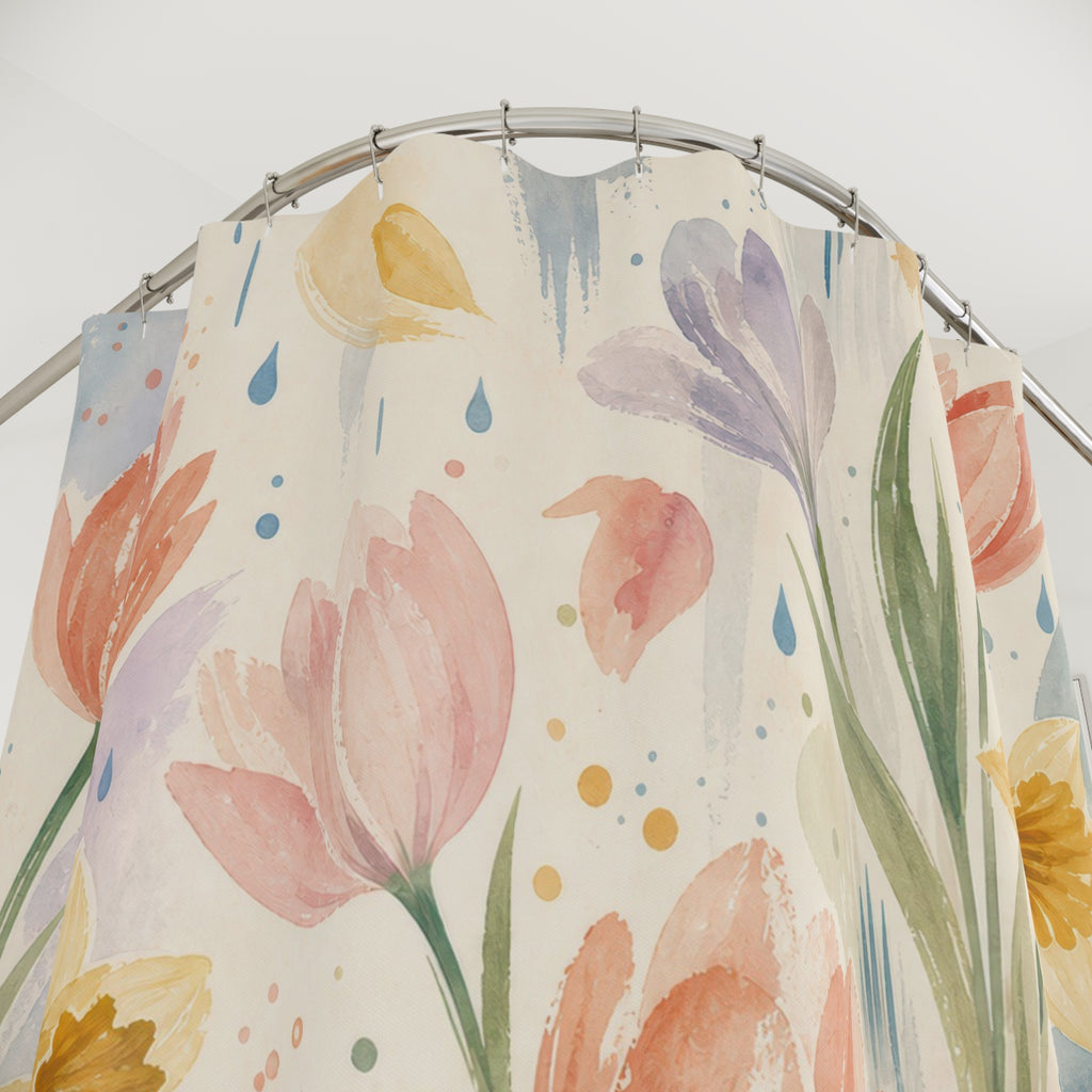 Spring Flower Watercolor Floral Shower Curtain