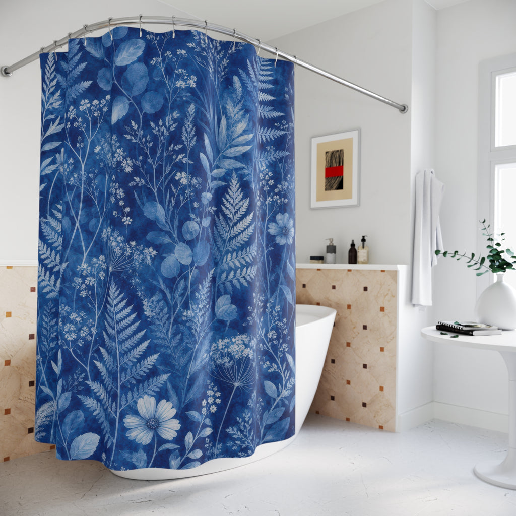Navy Fern Shower Curtain, Navy Blue Nature Bathroom Decor, Fern Botanical Bath Curtain, Guest Bath Decor, Small Bathroom Decor, Home Decor