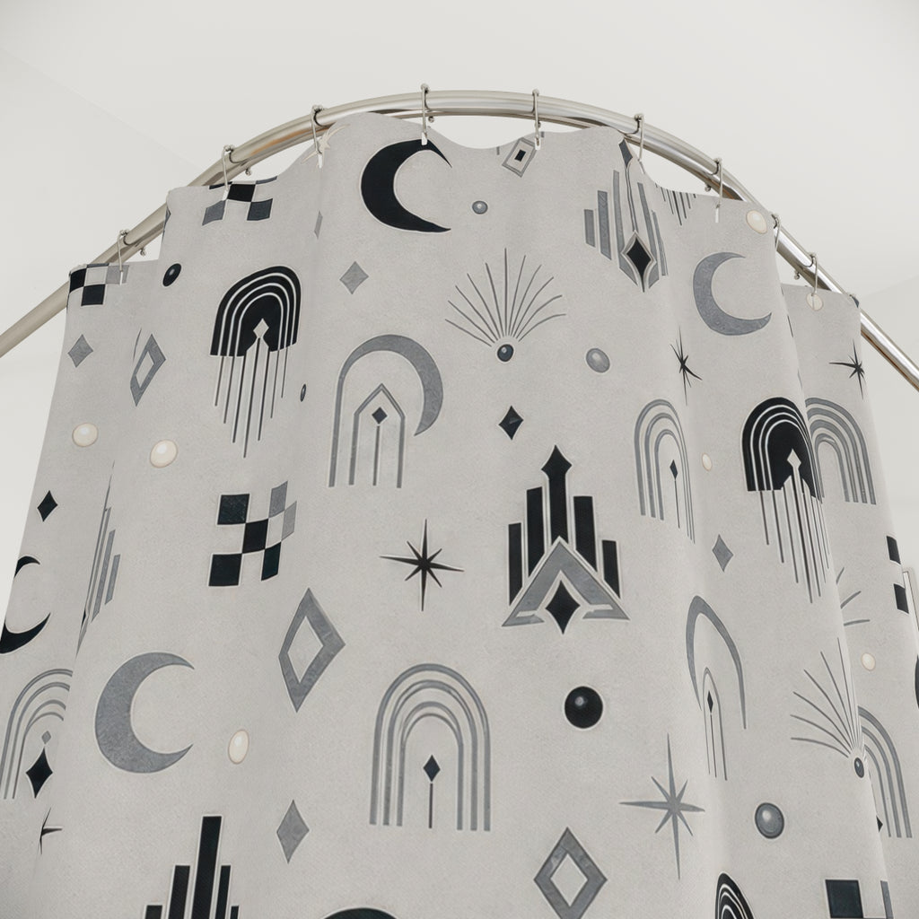 Deco Black Silver Geometric Shower Curtain
