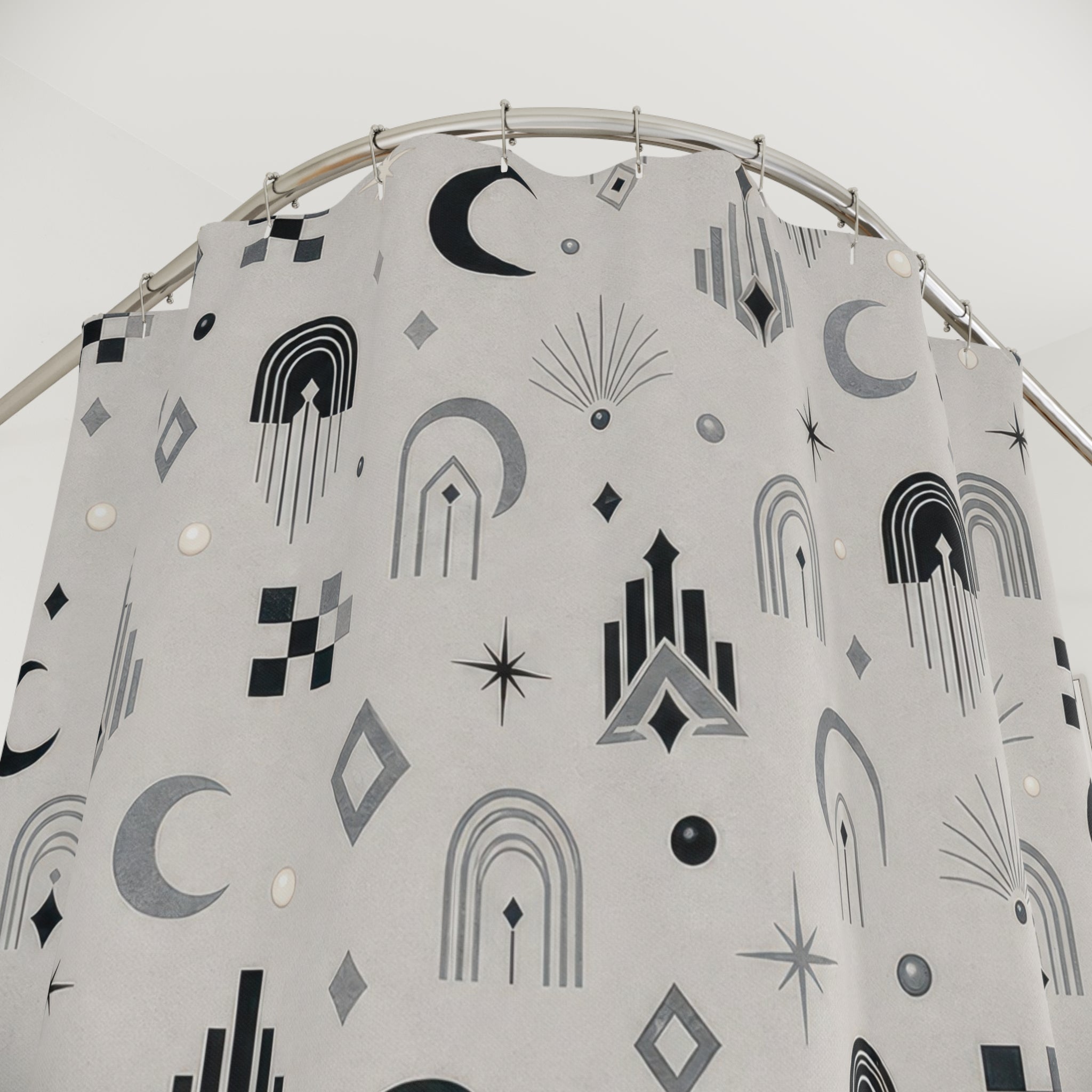 Deco Black Silver Geometric Shower Curtain