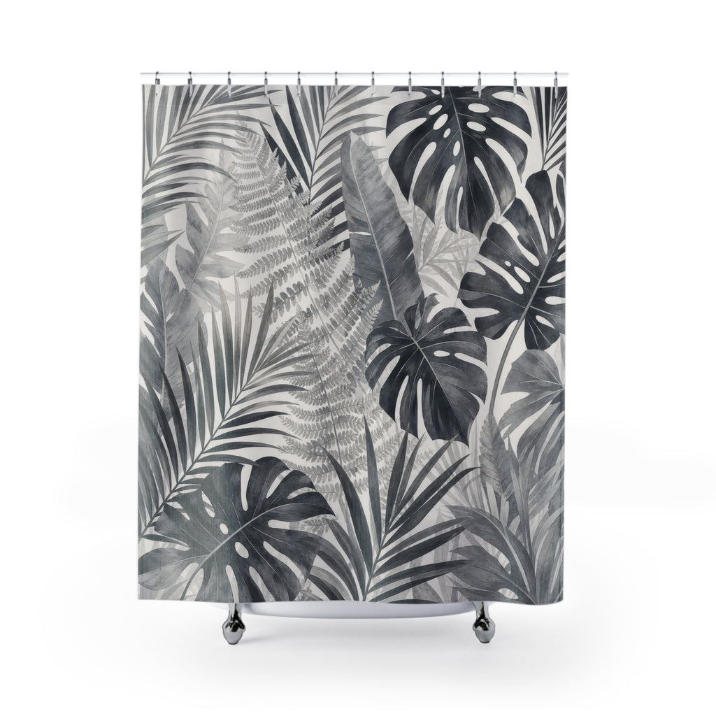 Gray Palm Leaf Tropical Shower Curtain