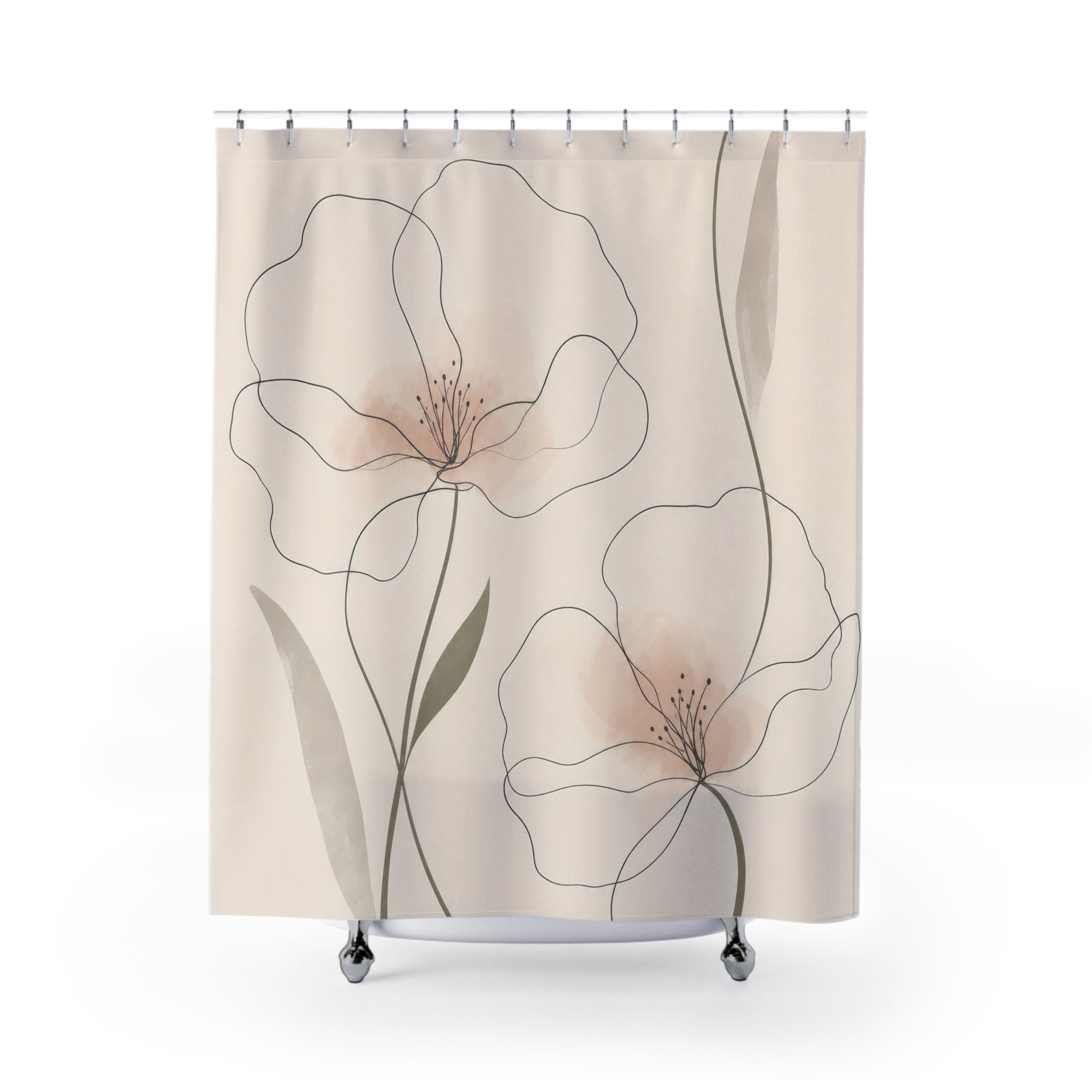 Large White Flower Line Art Shower Curtain