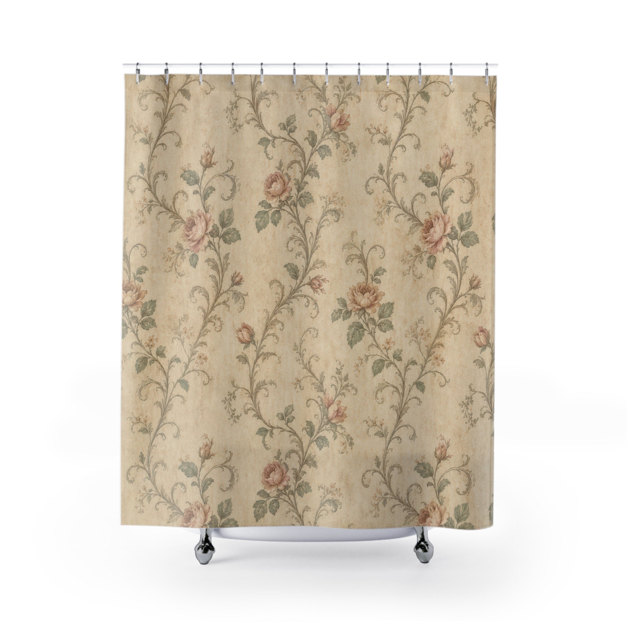 Pale Green Vine Vintage Botanical Shower Curtain