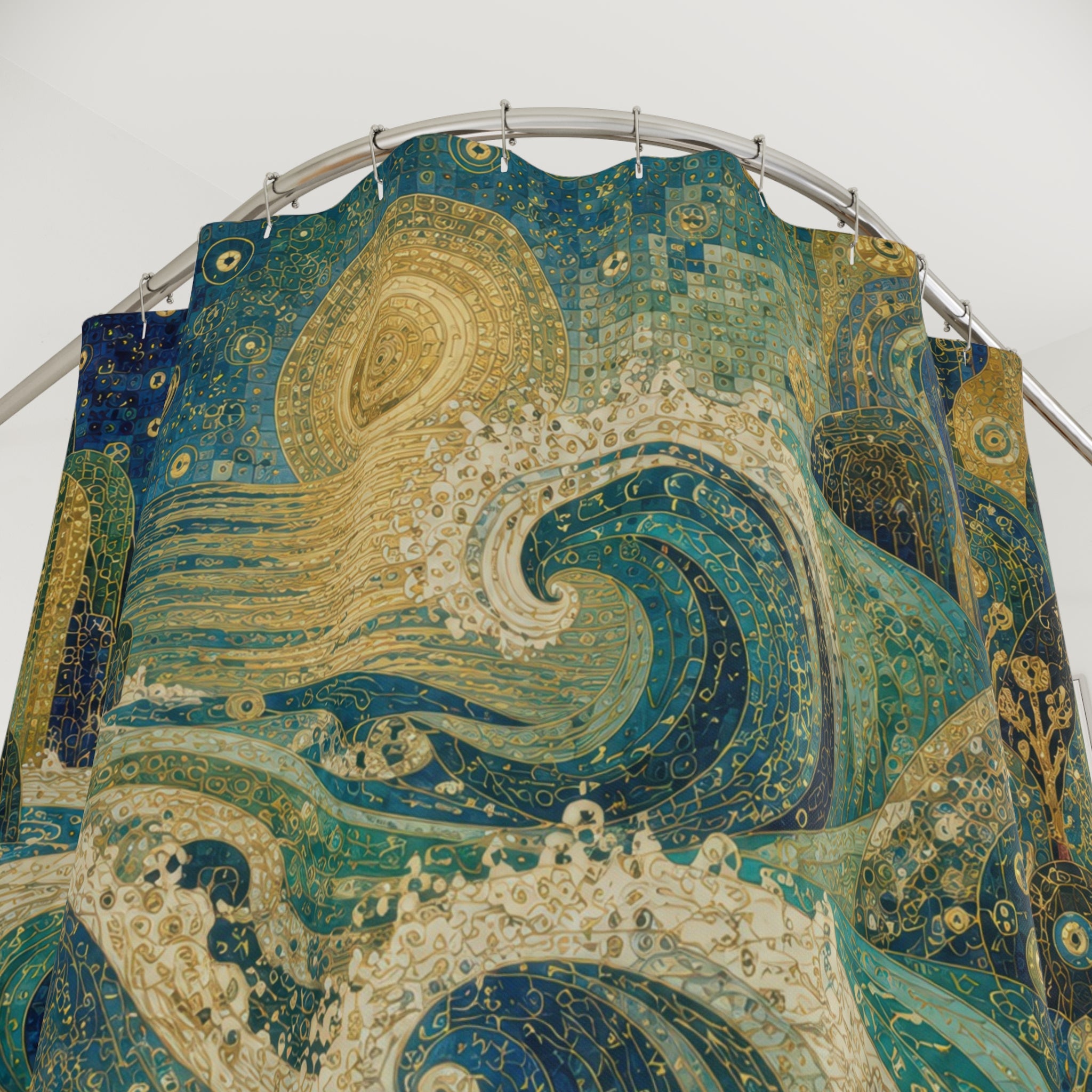 Klimt Inspired Ocean Shower Curtain: Blue Gold Nouveau
