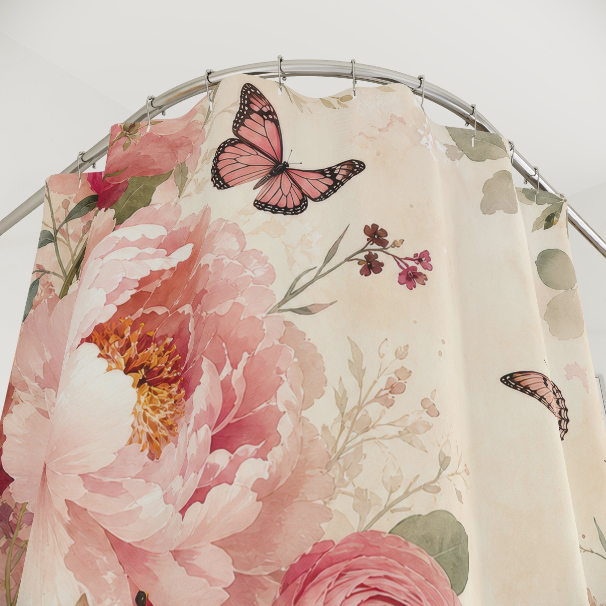 Pink Watercolor Peony Garden Shower Curtain