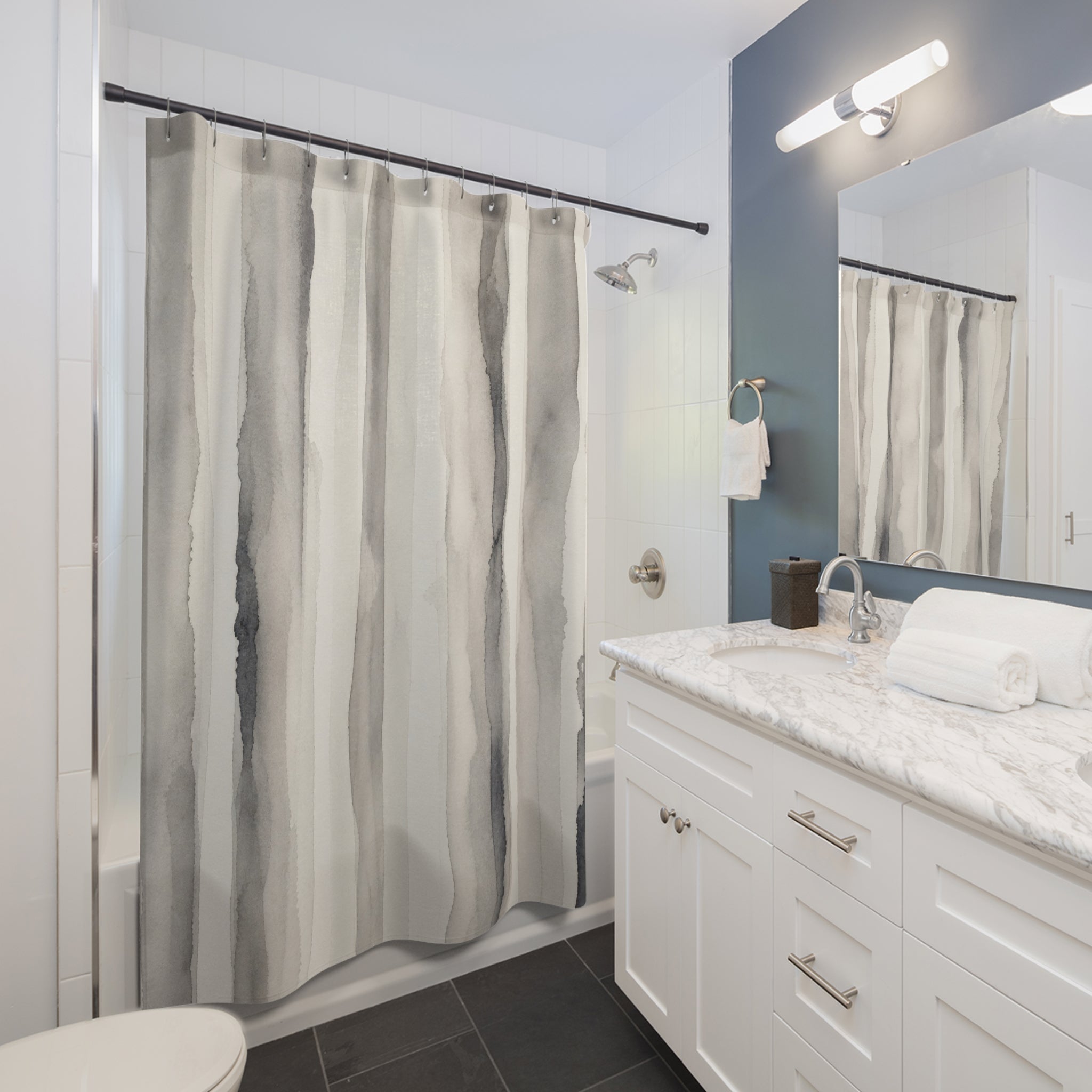 Soft Grey Watercolor Stripe Shower Curtain