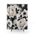 Black and White Floral Shower Curtain: Monochrome Rose Pattern