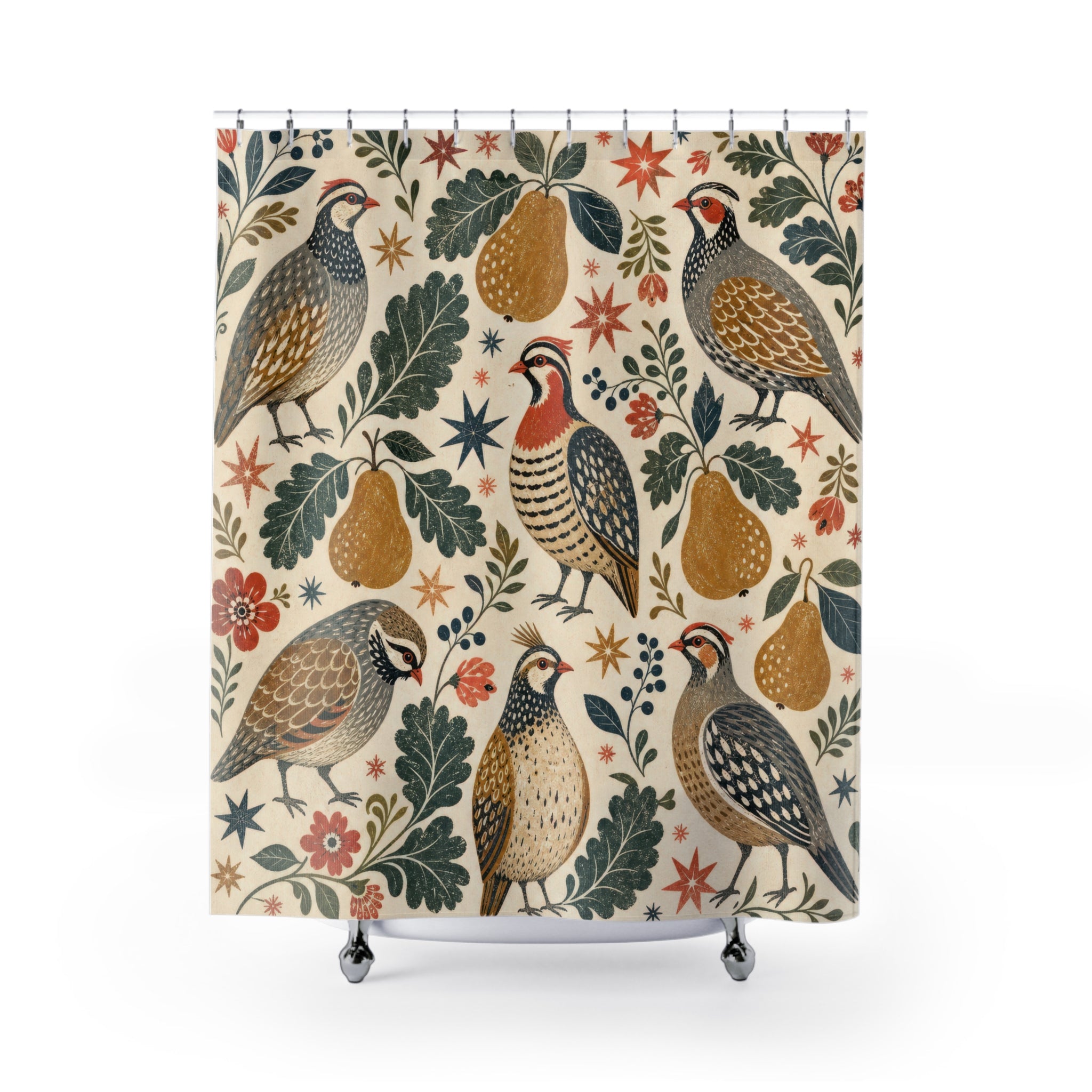 Partridge Christmas Shower Curtain – Folk Art