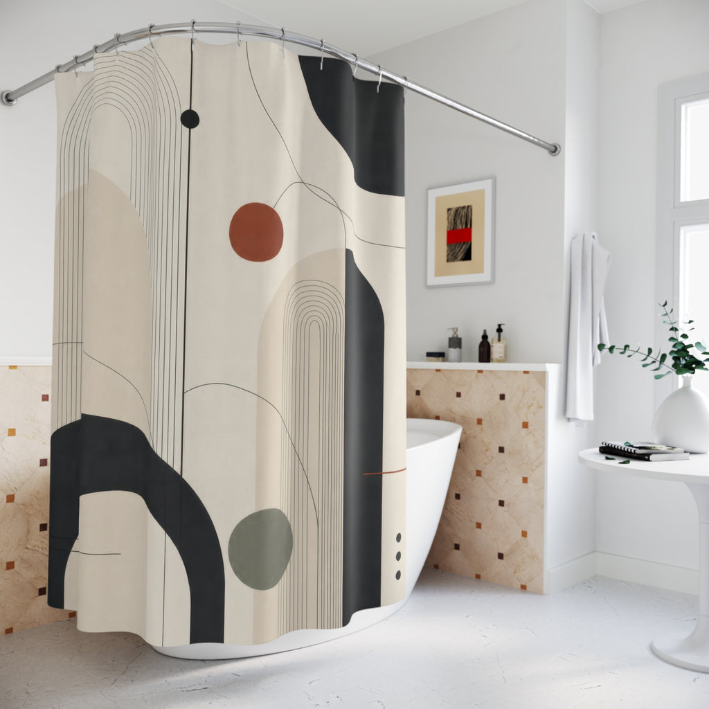 Black Beige Minimalist Shower Curtain