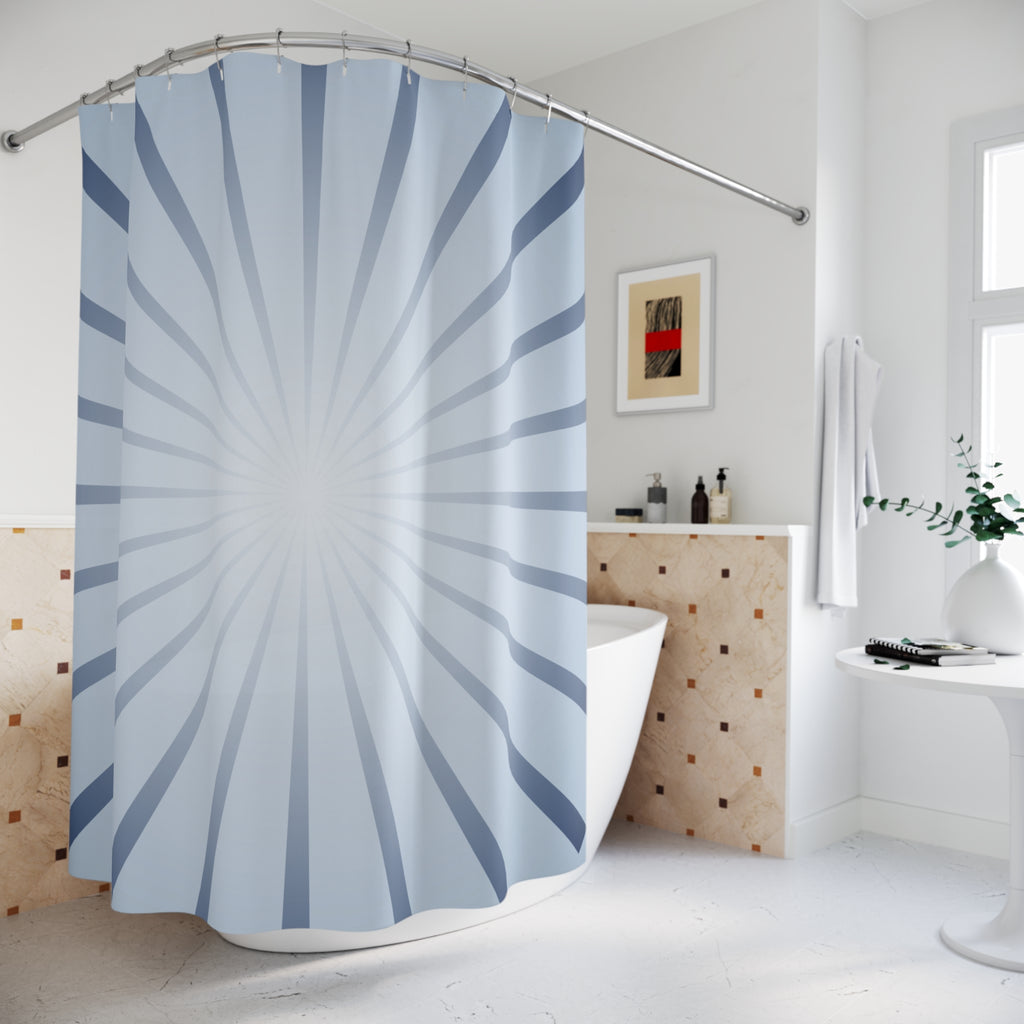 Blue and White Sun Ray Burst Shower Curtain
