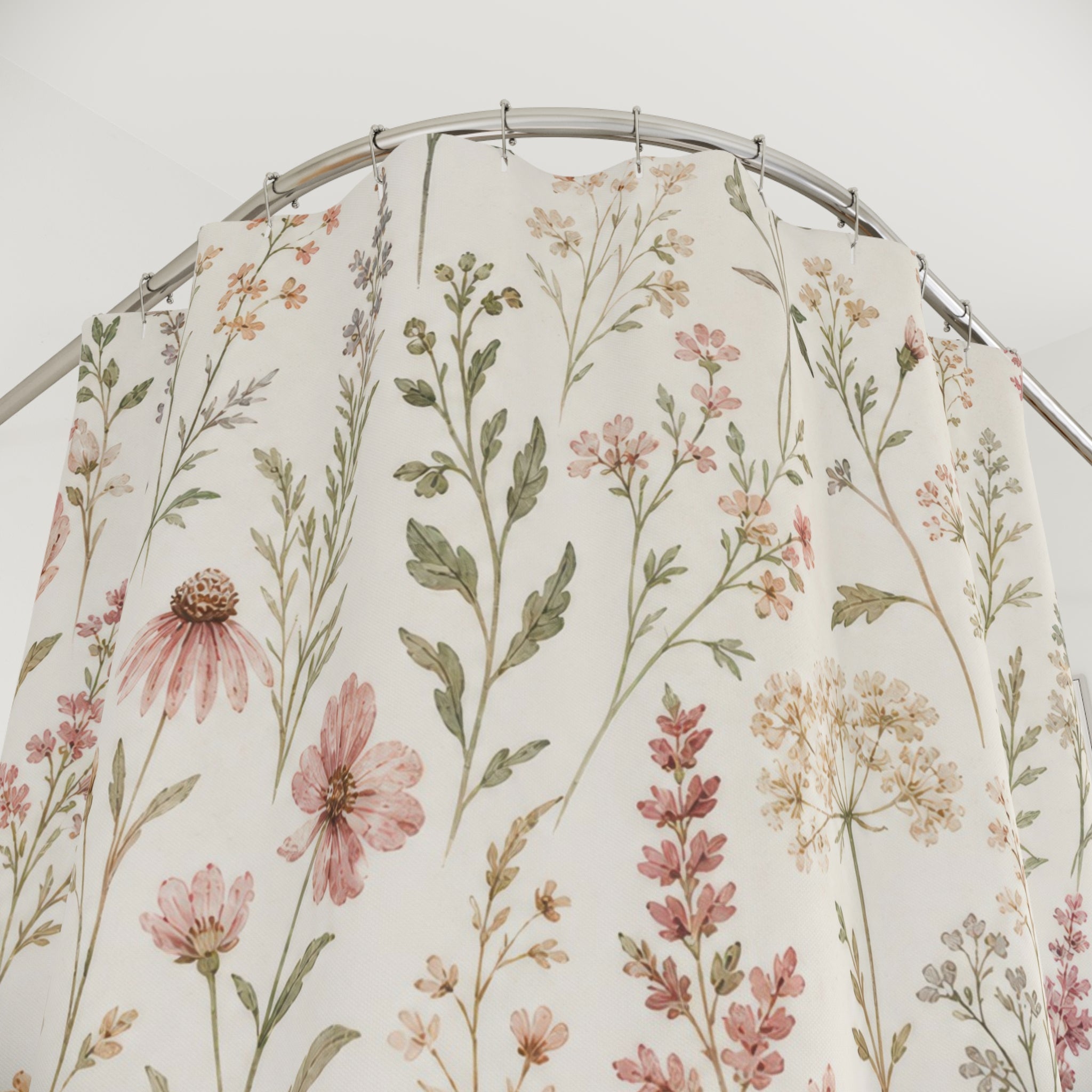 Soft Pink Wildflower Meadow Shower Curtain