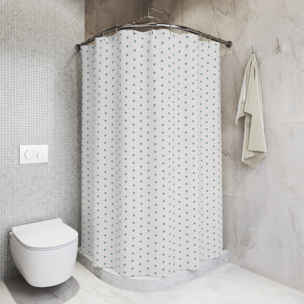 Scandinavian Star Shower Curtain – Ice Blue Snowflake