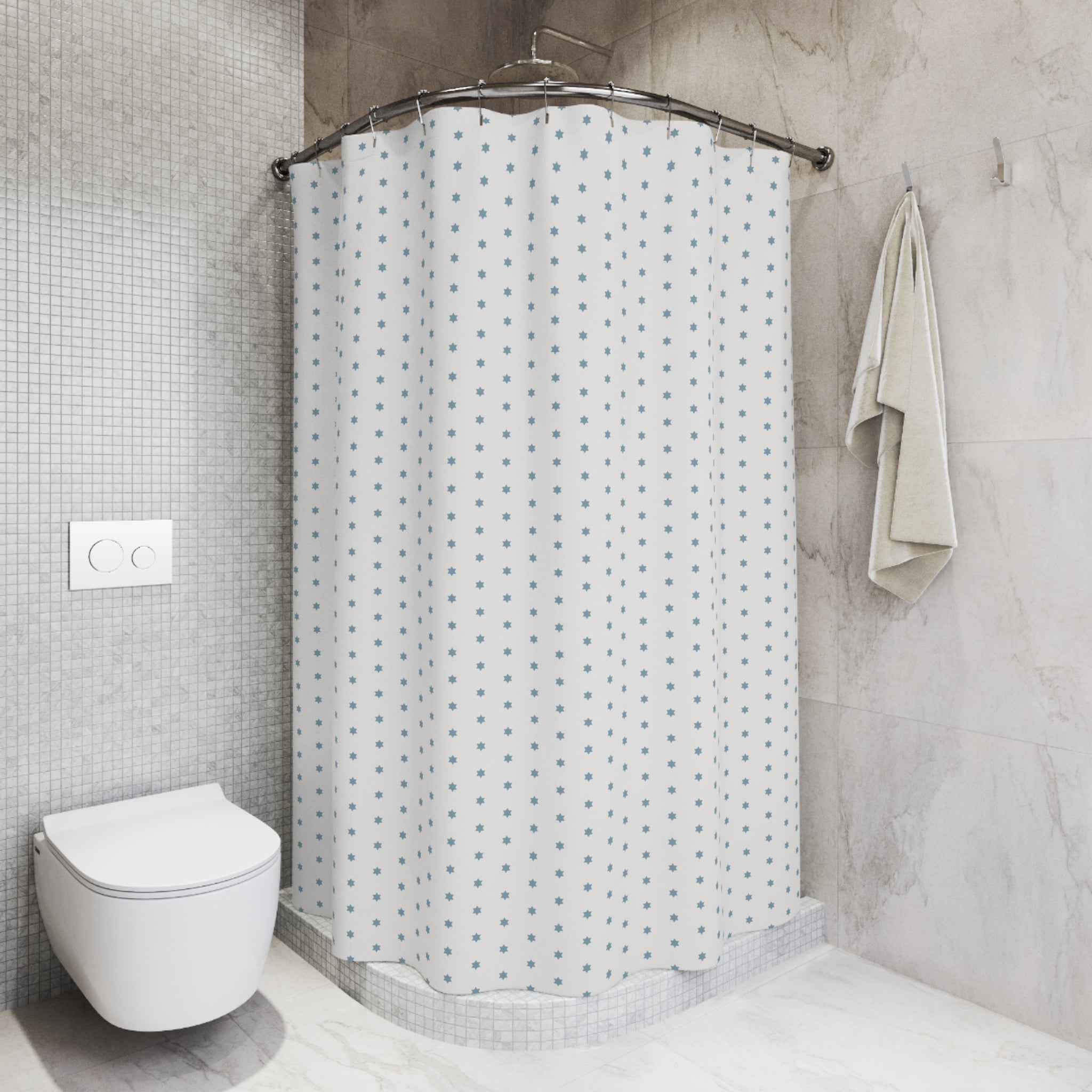 Scandinavian Star Shower Curtain – Ice Blue Snowflake