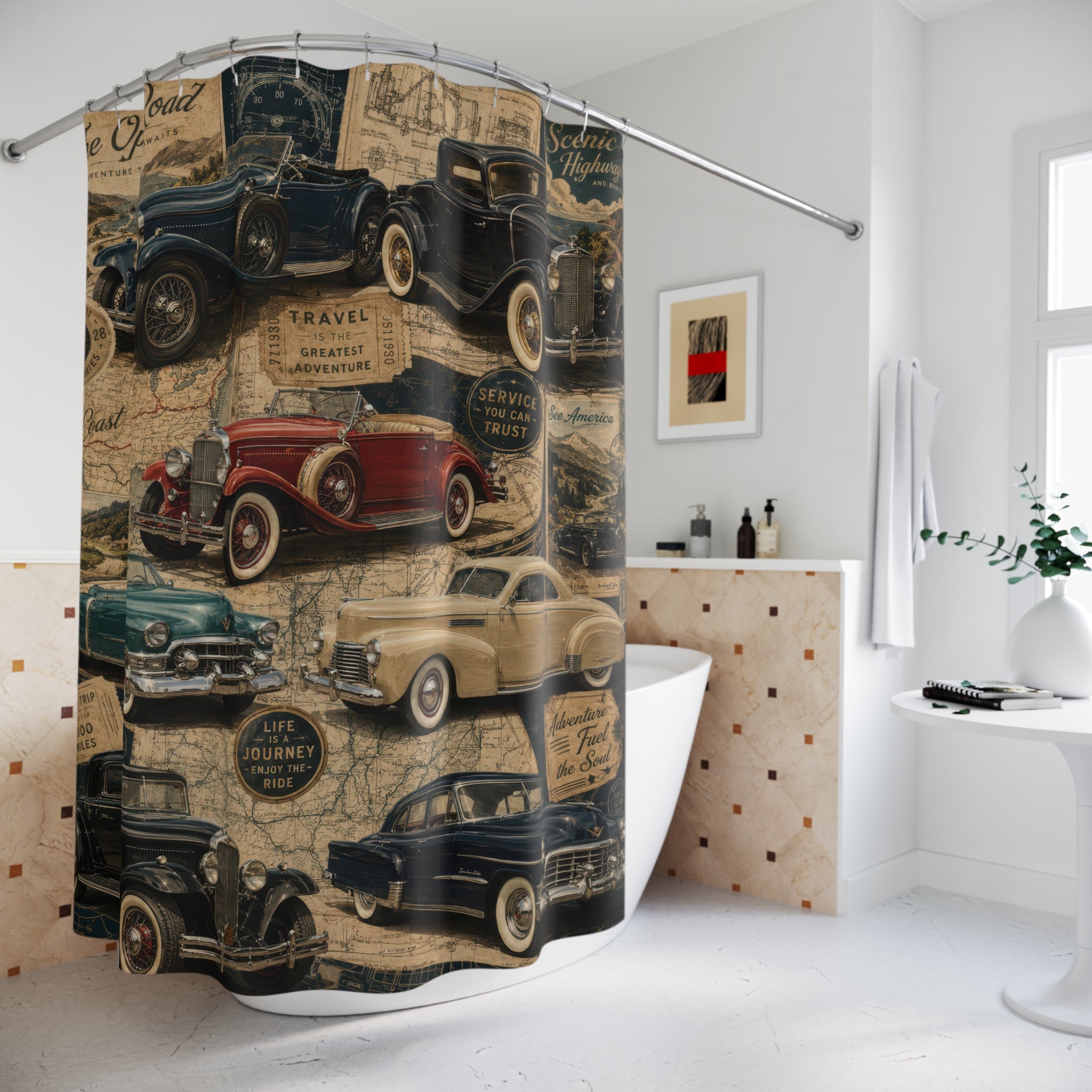 Vintage Car Shower Curtain: Retro Road Trip