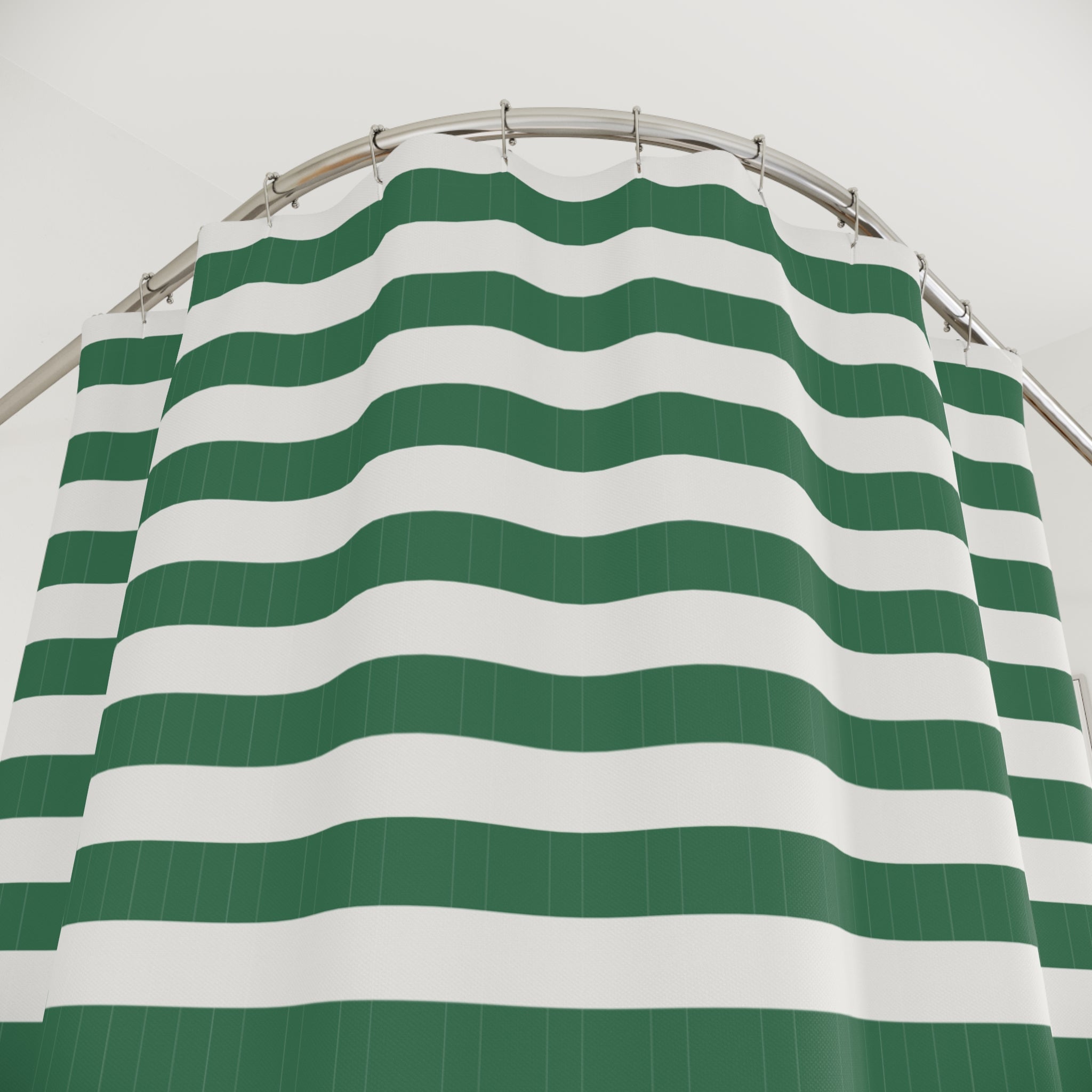 Green and White Cabana Stripe Shower Curtain - Horizontal
