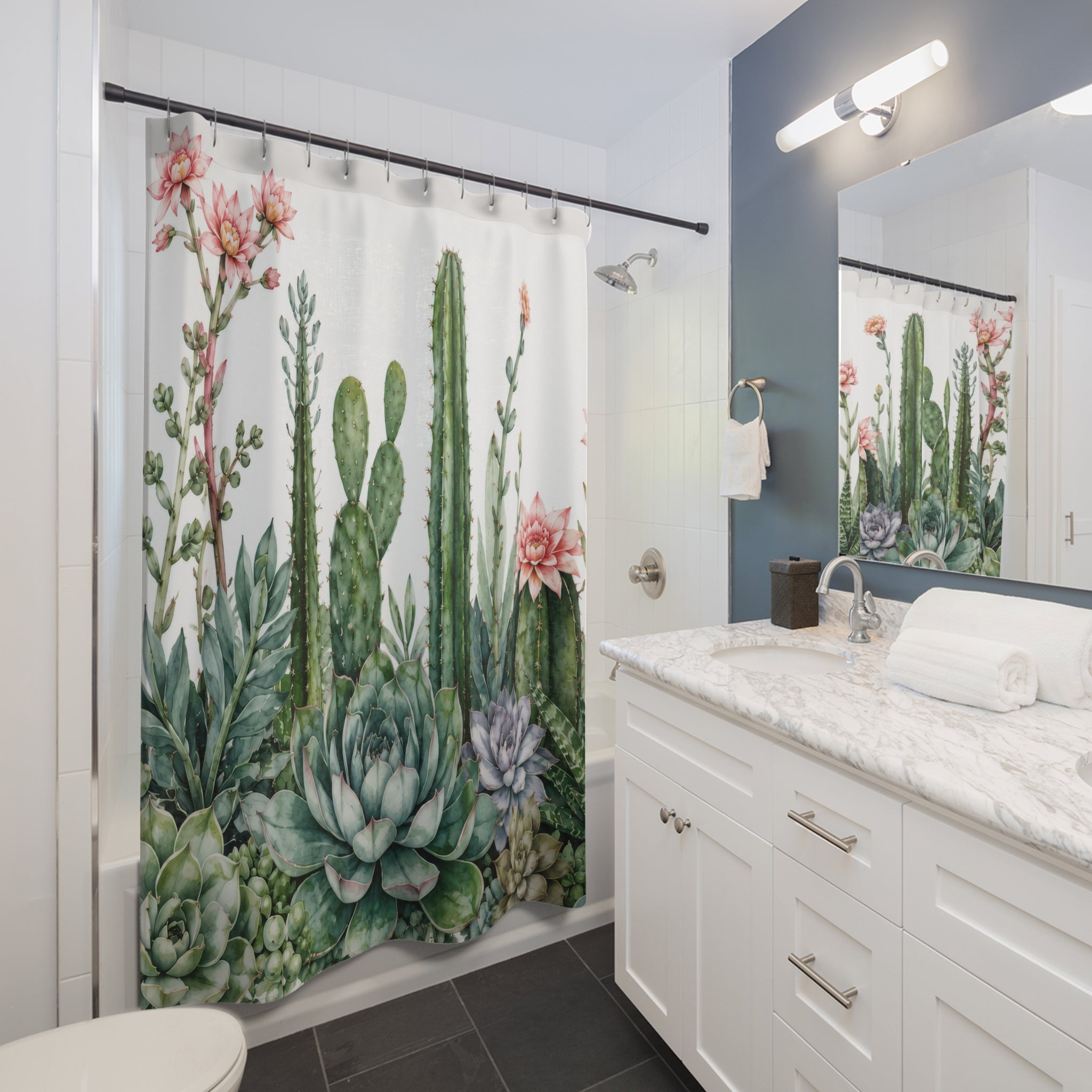 Succulent Shower Curtain: Sage Green Botanical Cactus