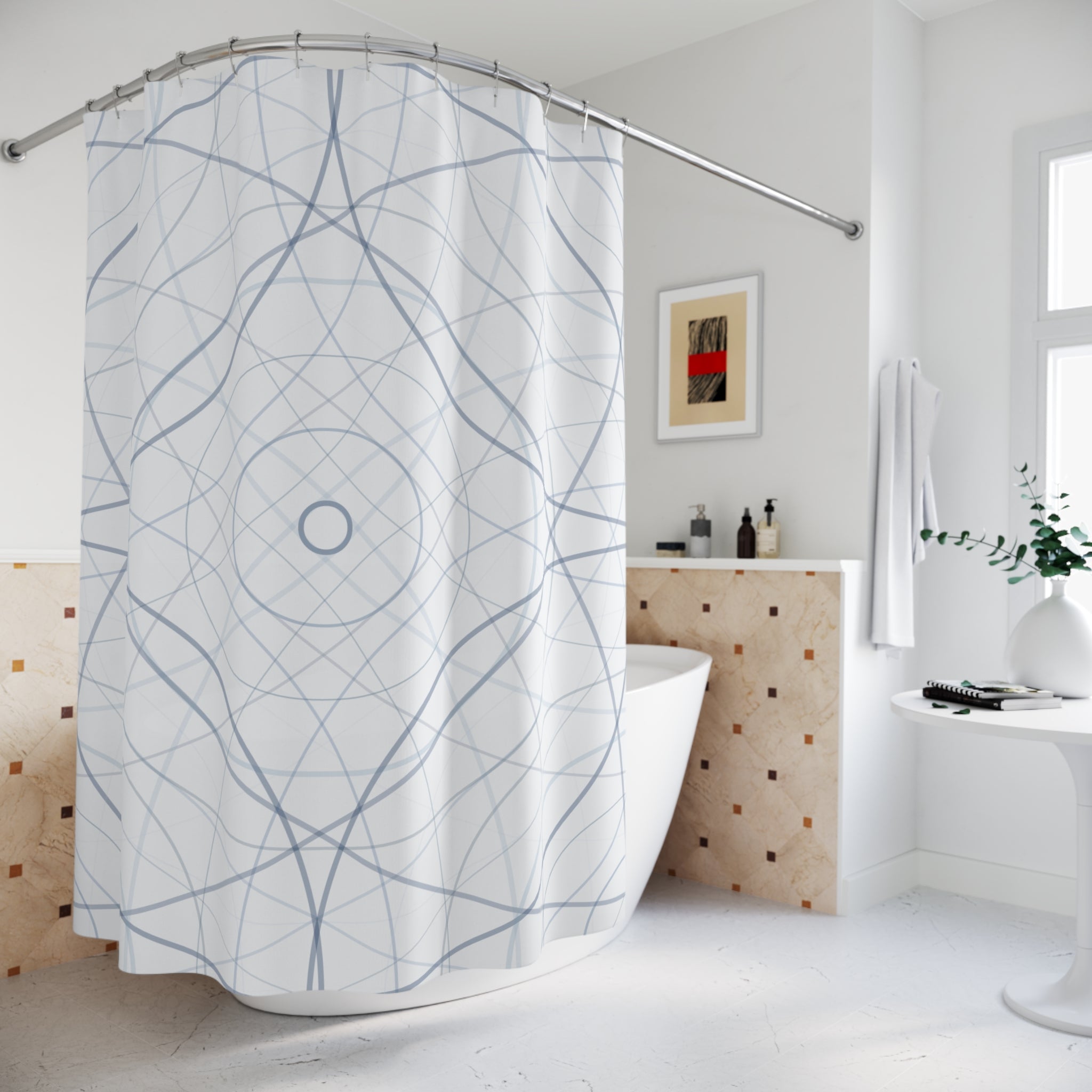 Blue and Grey Wave Ripple Shower Curtain