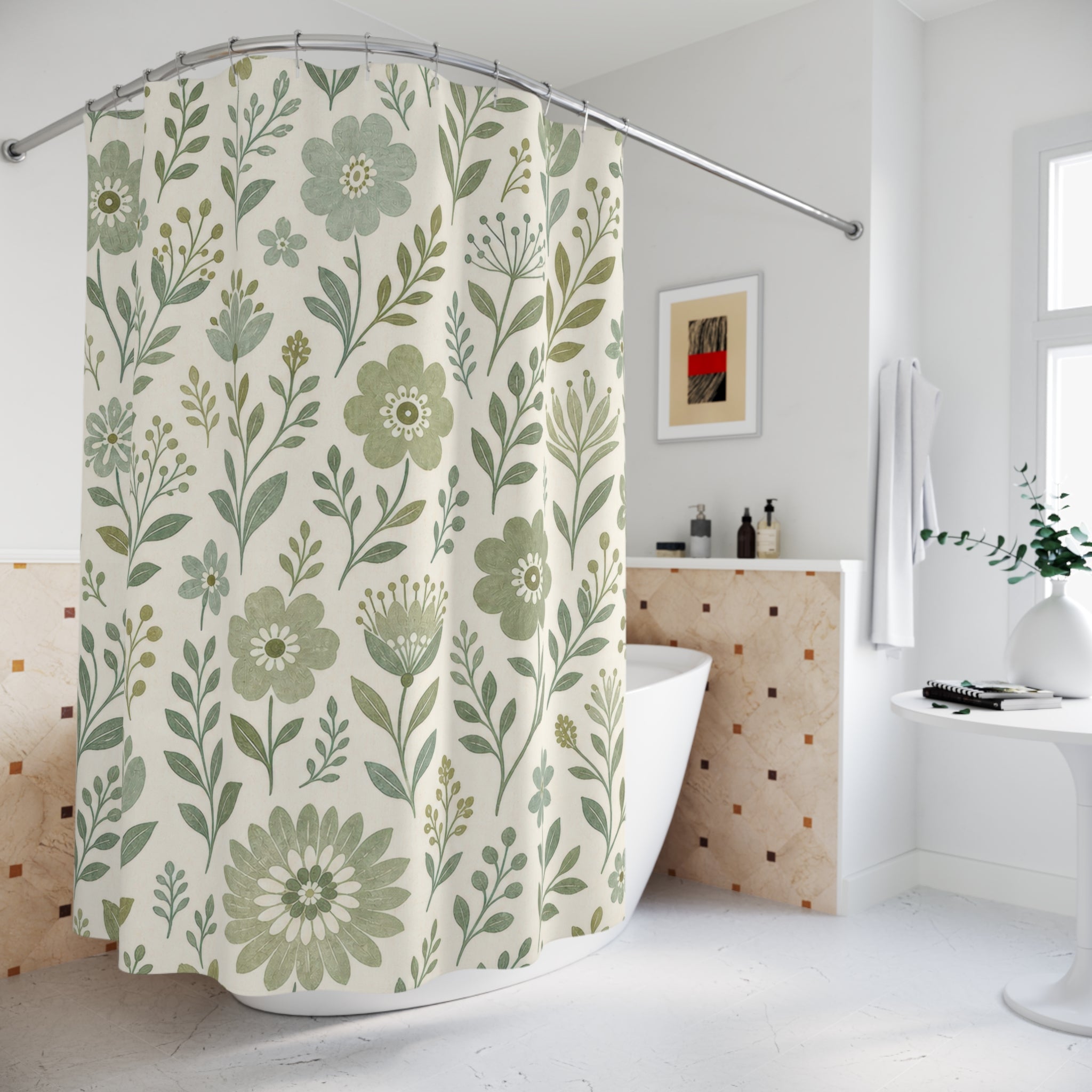 Sage Folk Flower Print Shower Curtain