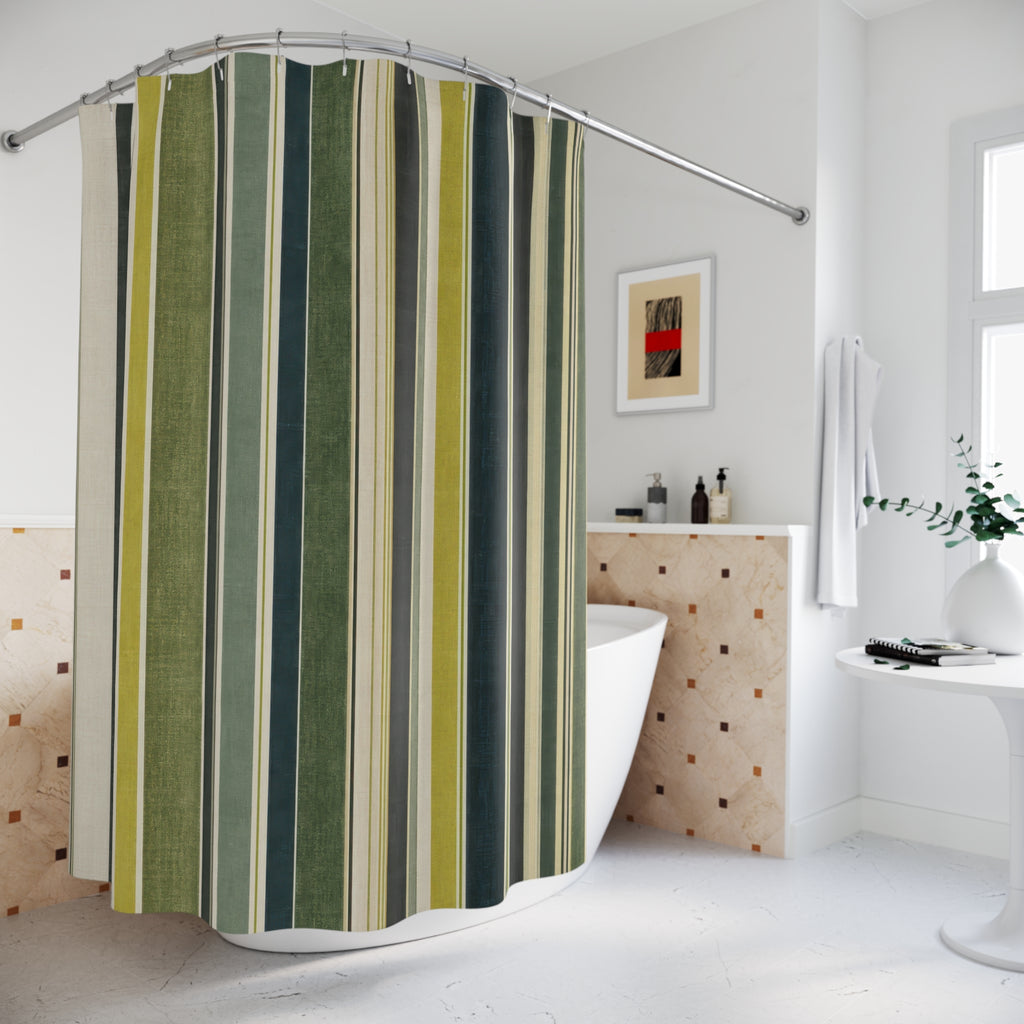 Olive Black Fine Stripe Shower Curtain