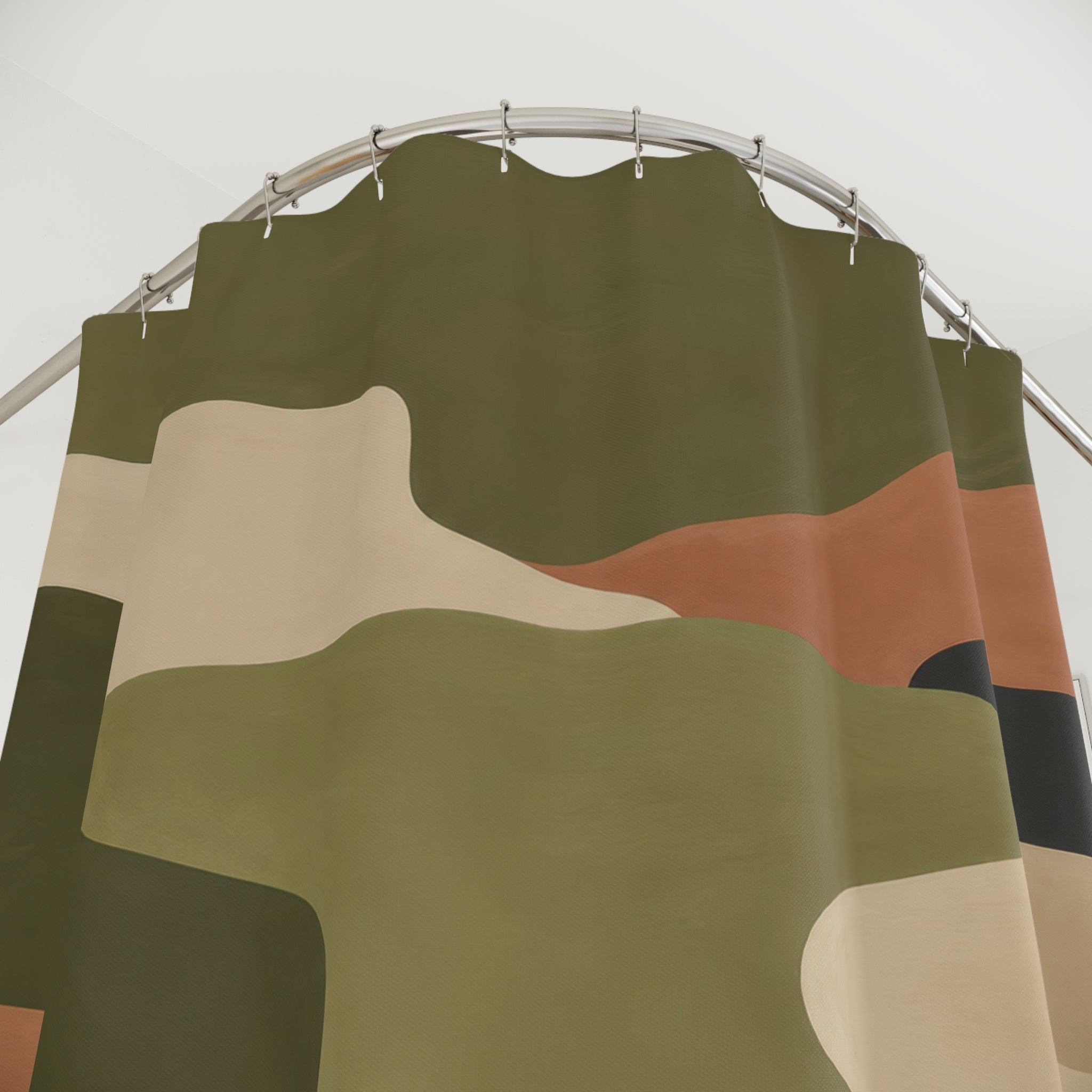 Olive Curved Terrace Color Block Shower Curtain