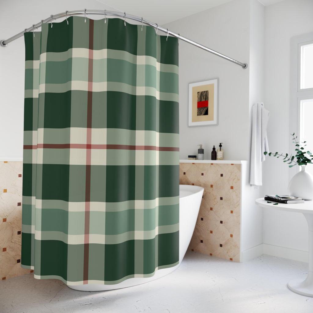 Green Plaid Shower Curtain: Forest Tartan Buffalo