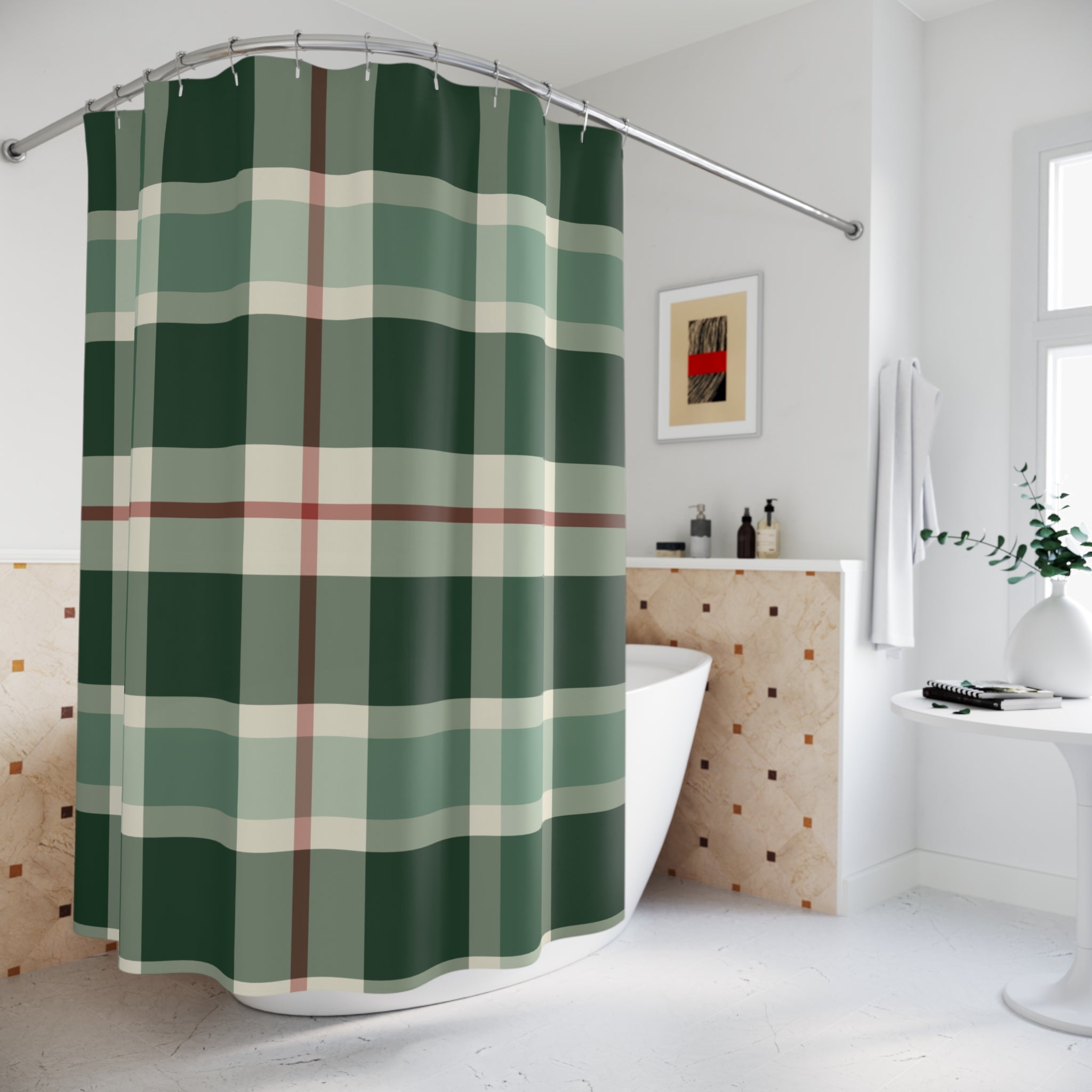 Green Plaid Shower Curtain: Forest Tartan Buffalo