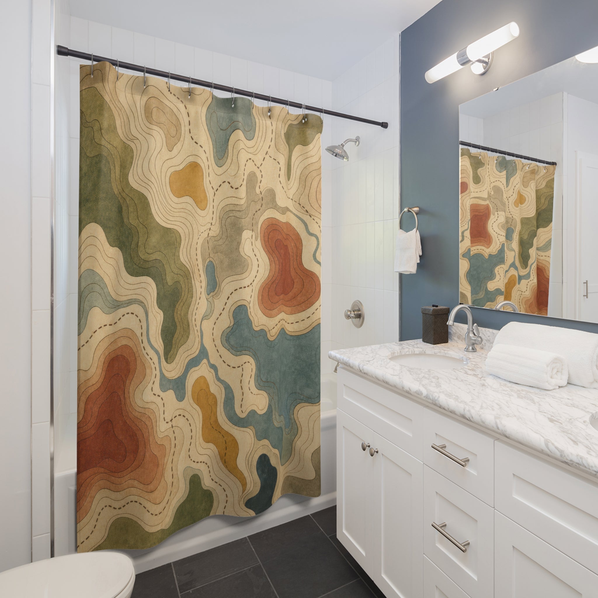 Topographic Map Contour Shower Curtain