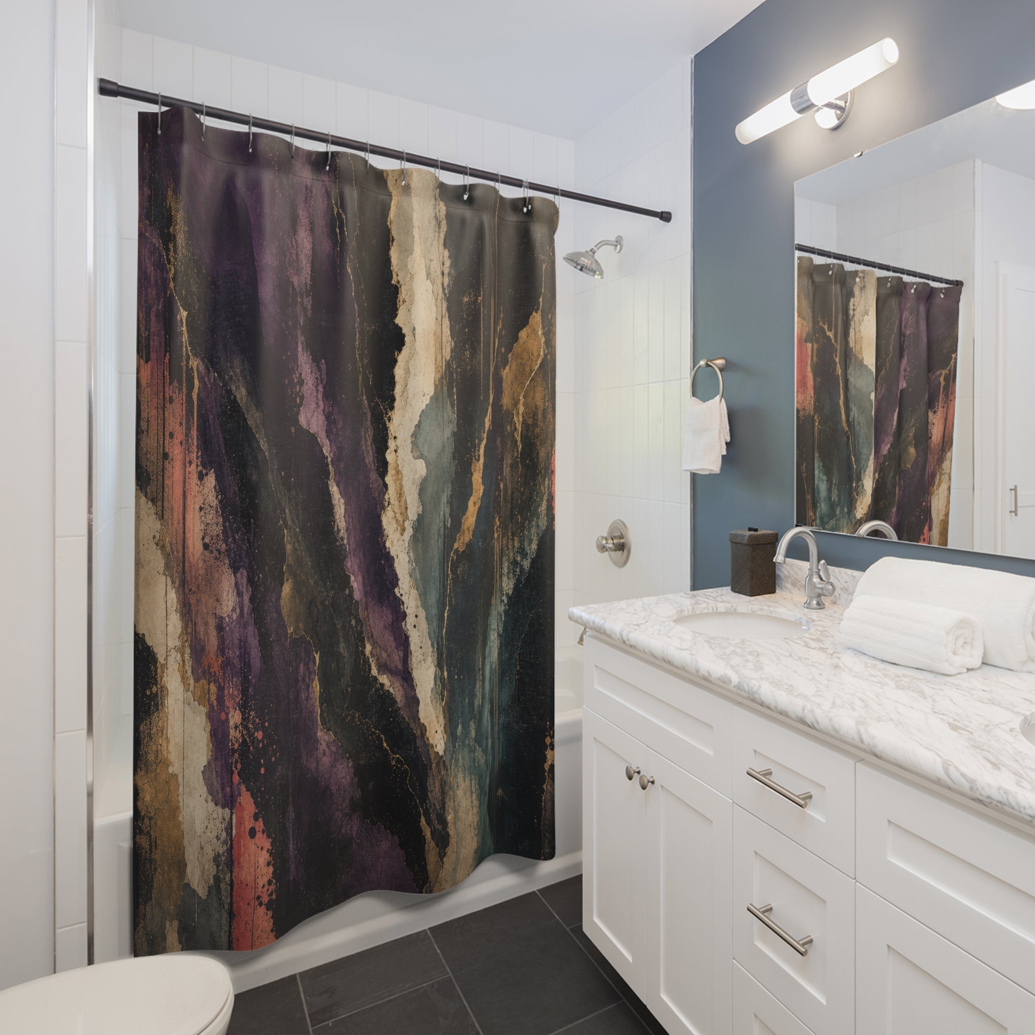 Purple Watercolor Cliffs Shower Curtain