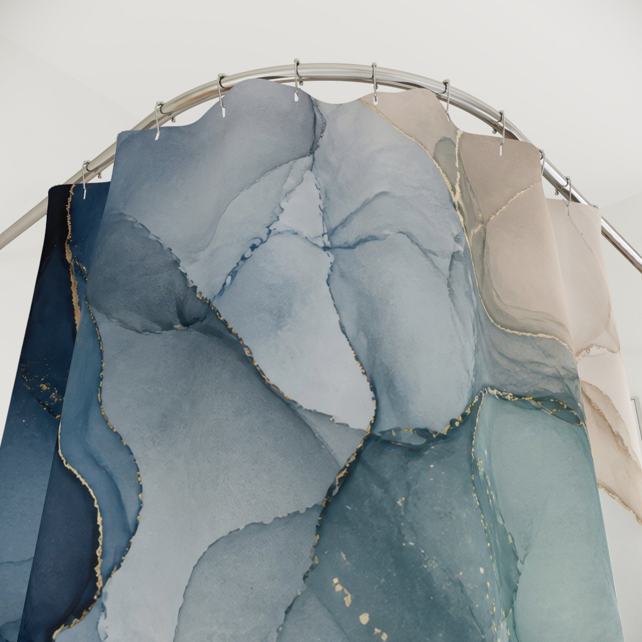 Navy Aqua Alcohol Ink Abstract Shower Curtain