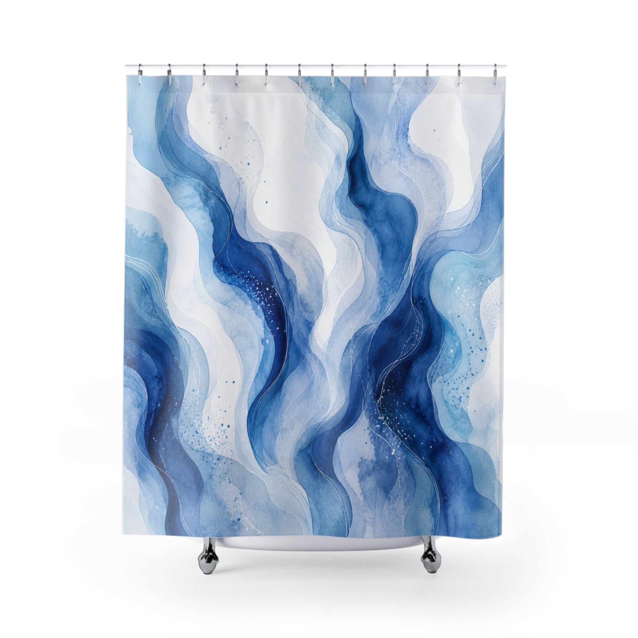 Blue Watercolor Marble Shower Curtain