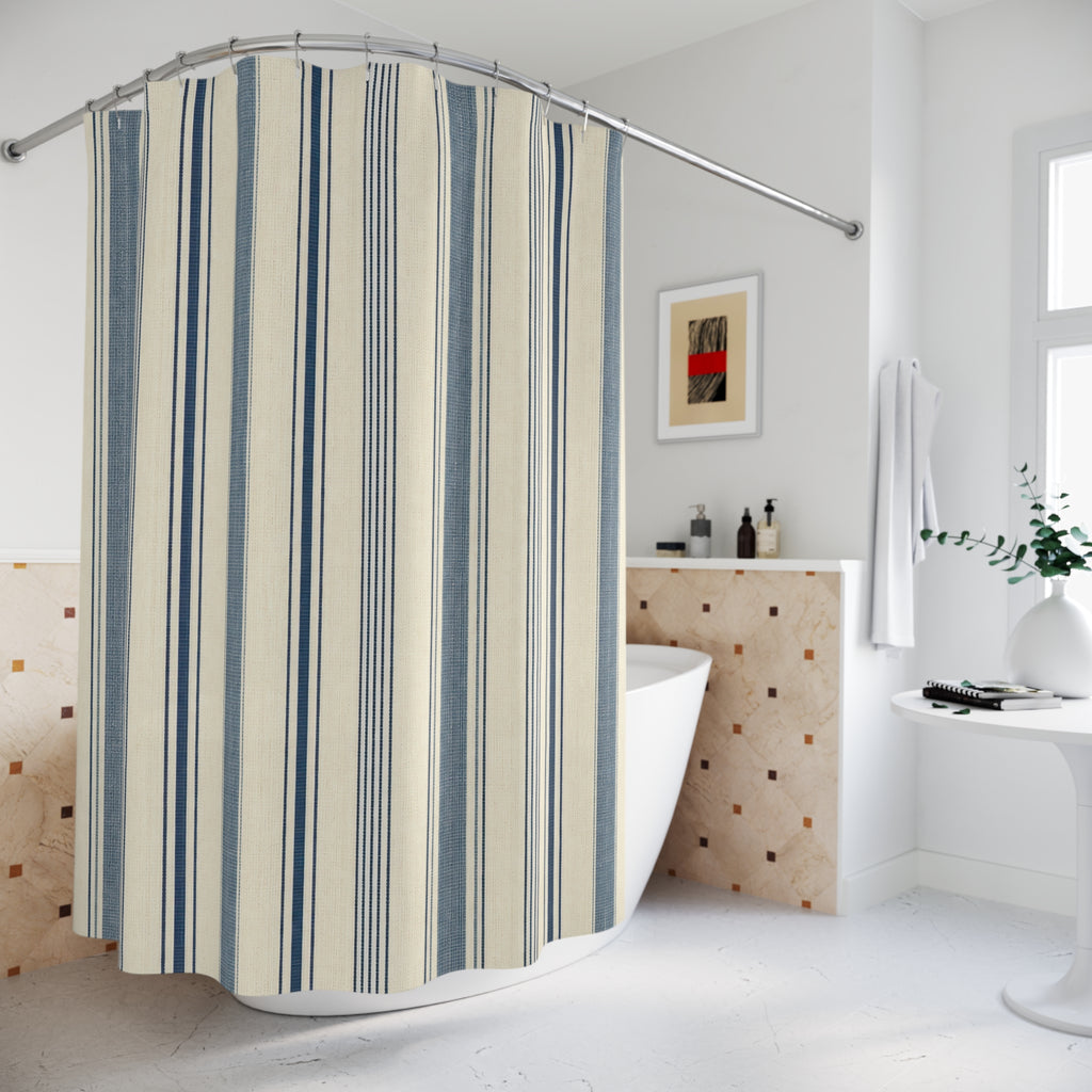 Indigo Ivory Ticking Shower Curtain