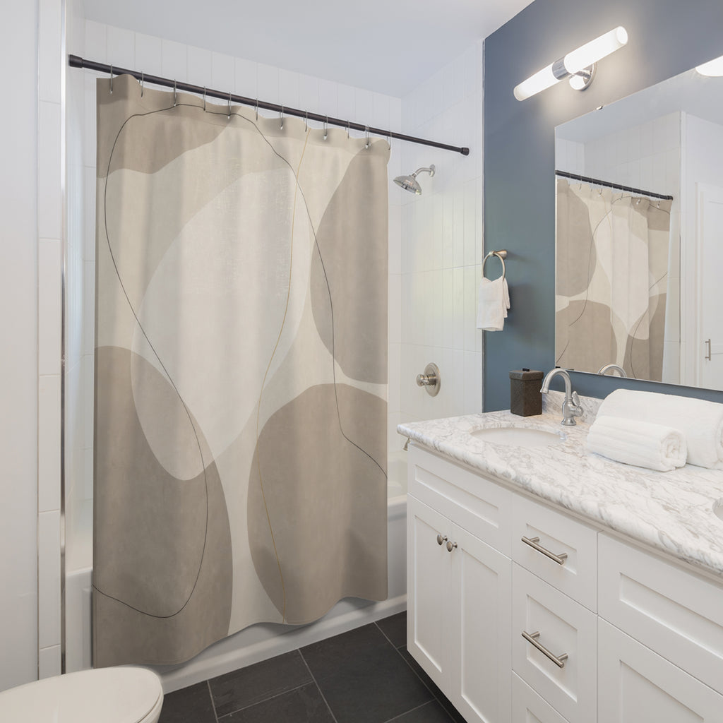 Gray Circle Abstract Beige Shower Curtain