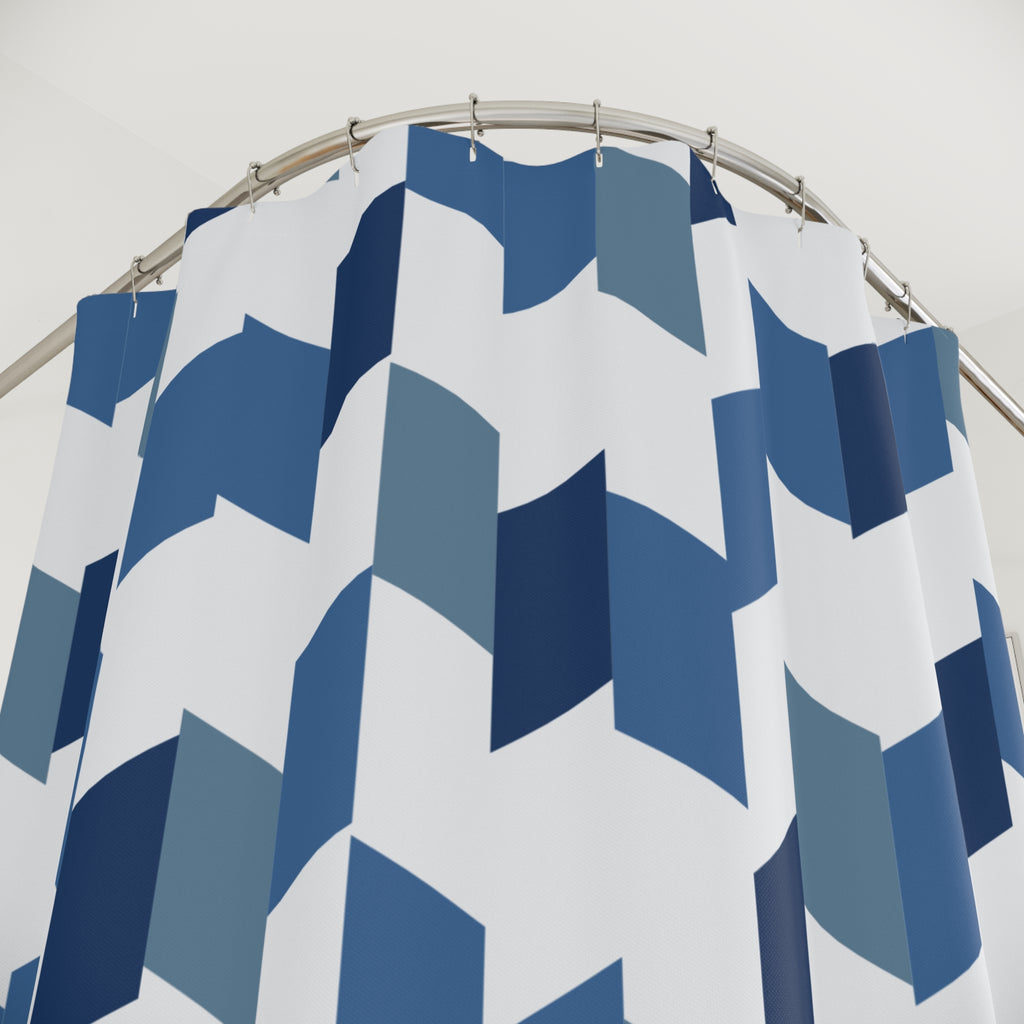 Navy and Steel Blue Herringbone Shower Curtain