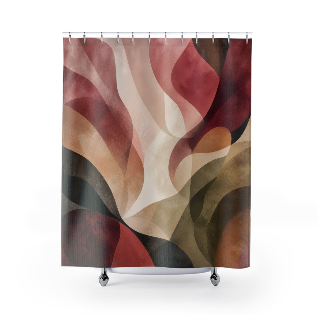 Burgundy Olive Abstract Flow Shower Curtain