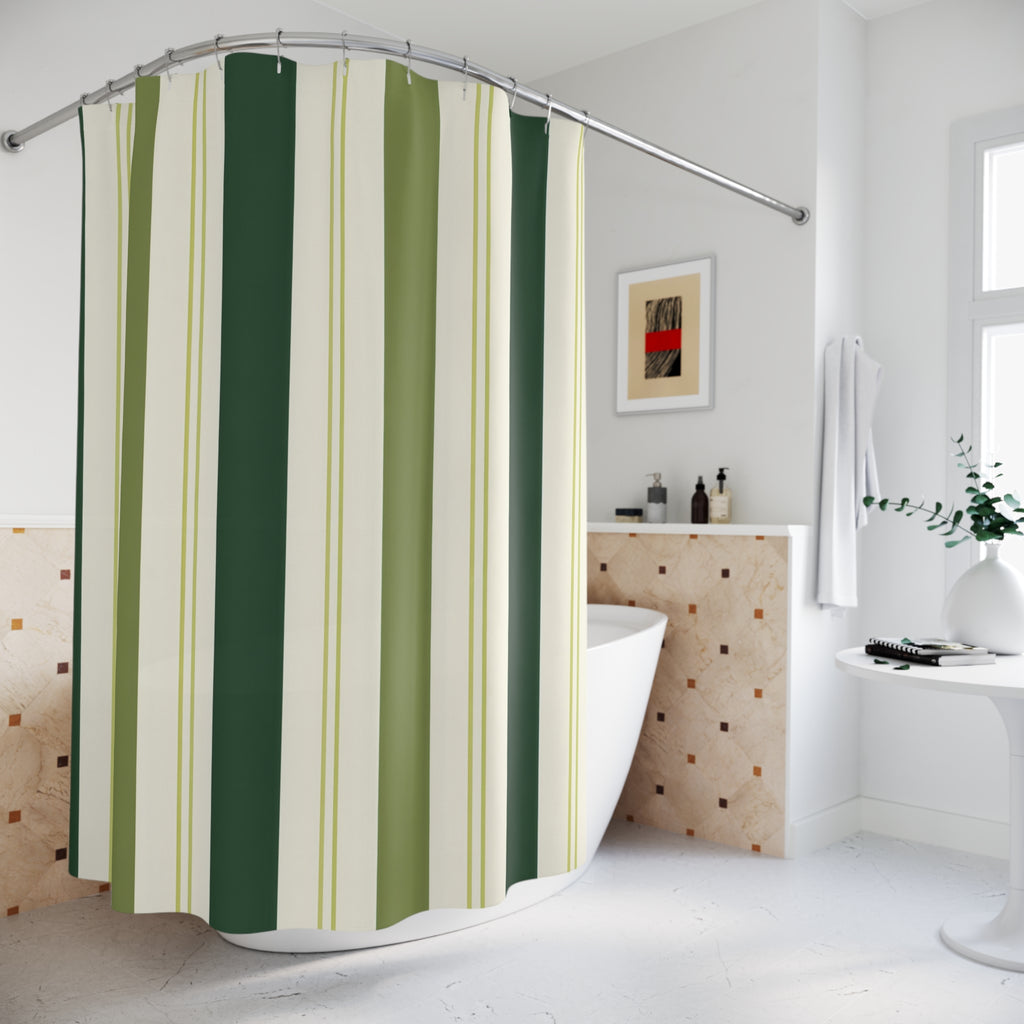 Forest Green Olive Vertical Stripe Shower Curtain