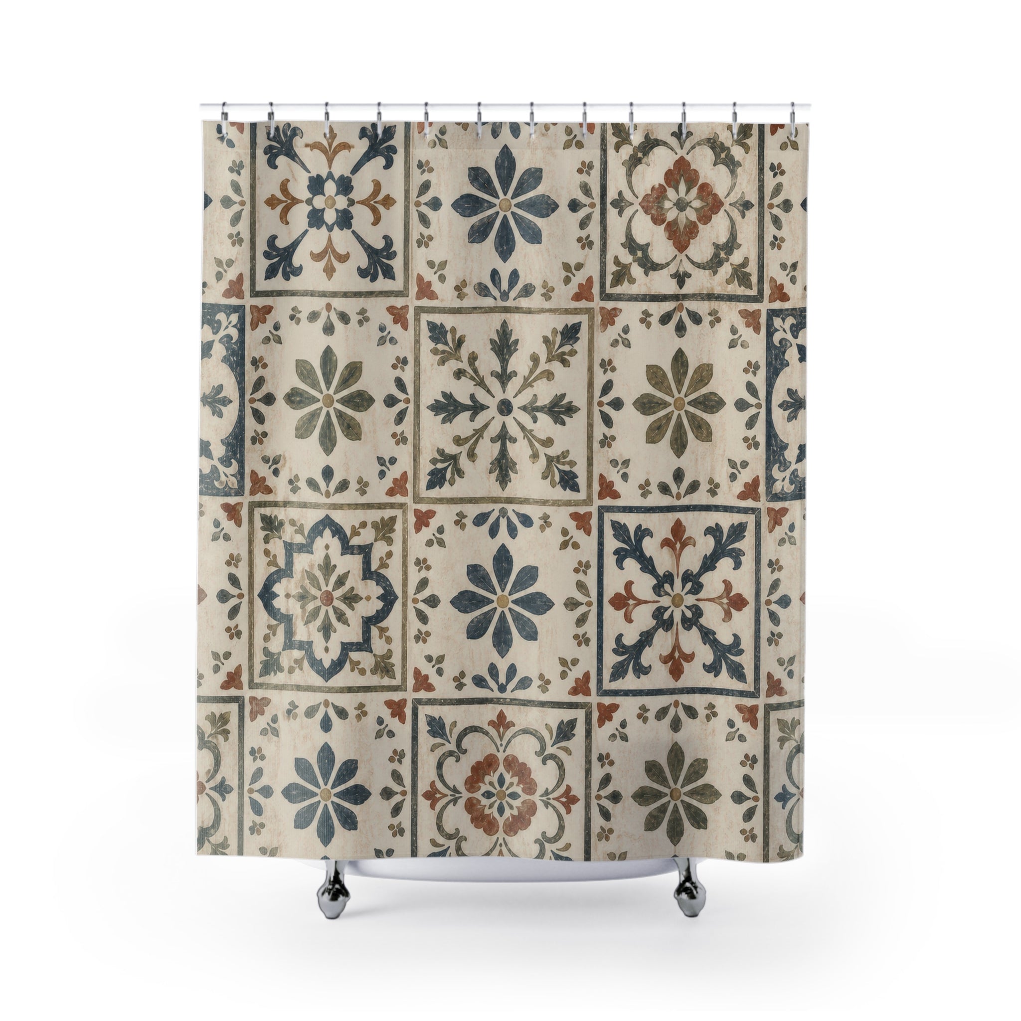 Rustic Blue Tile Shower Curtain