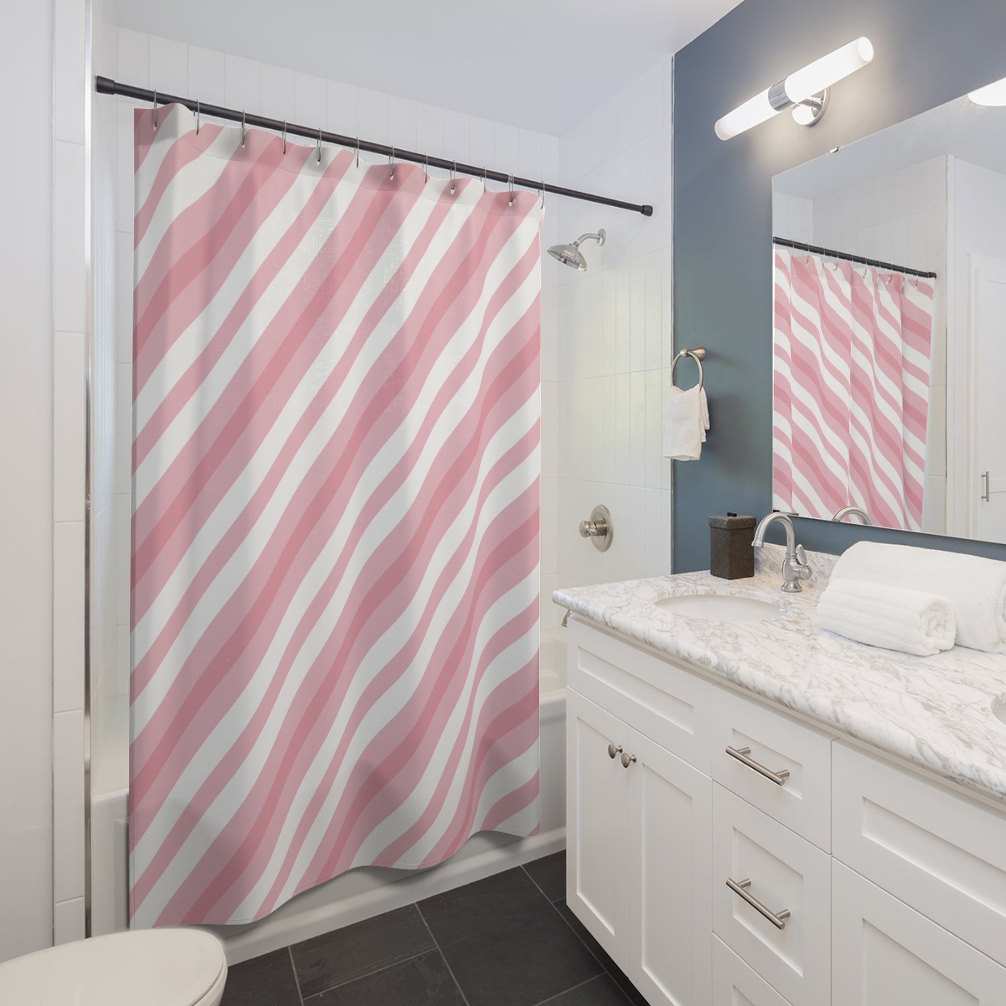 Candy Stripe Shower Curtain: Pink White