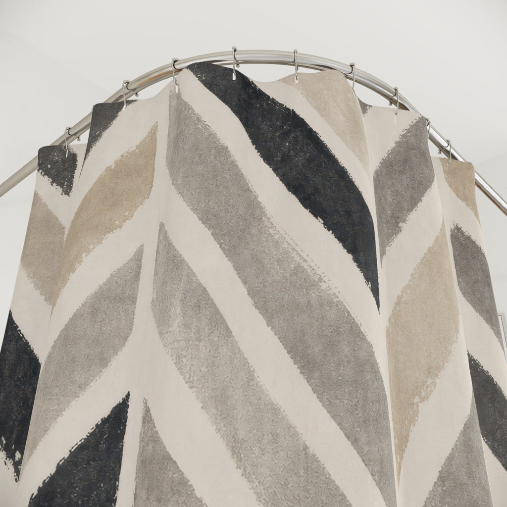 Black Beige Chevron Stripe Shower Curtain
