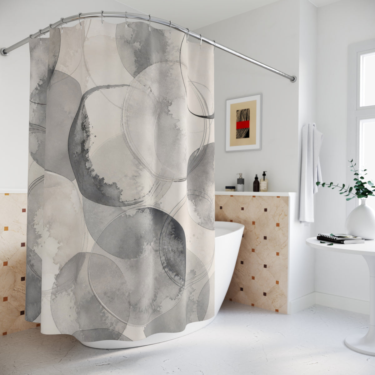 Gray Watercolor Circle Shower Curtain