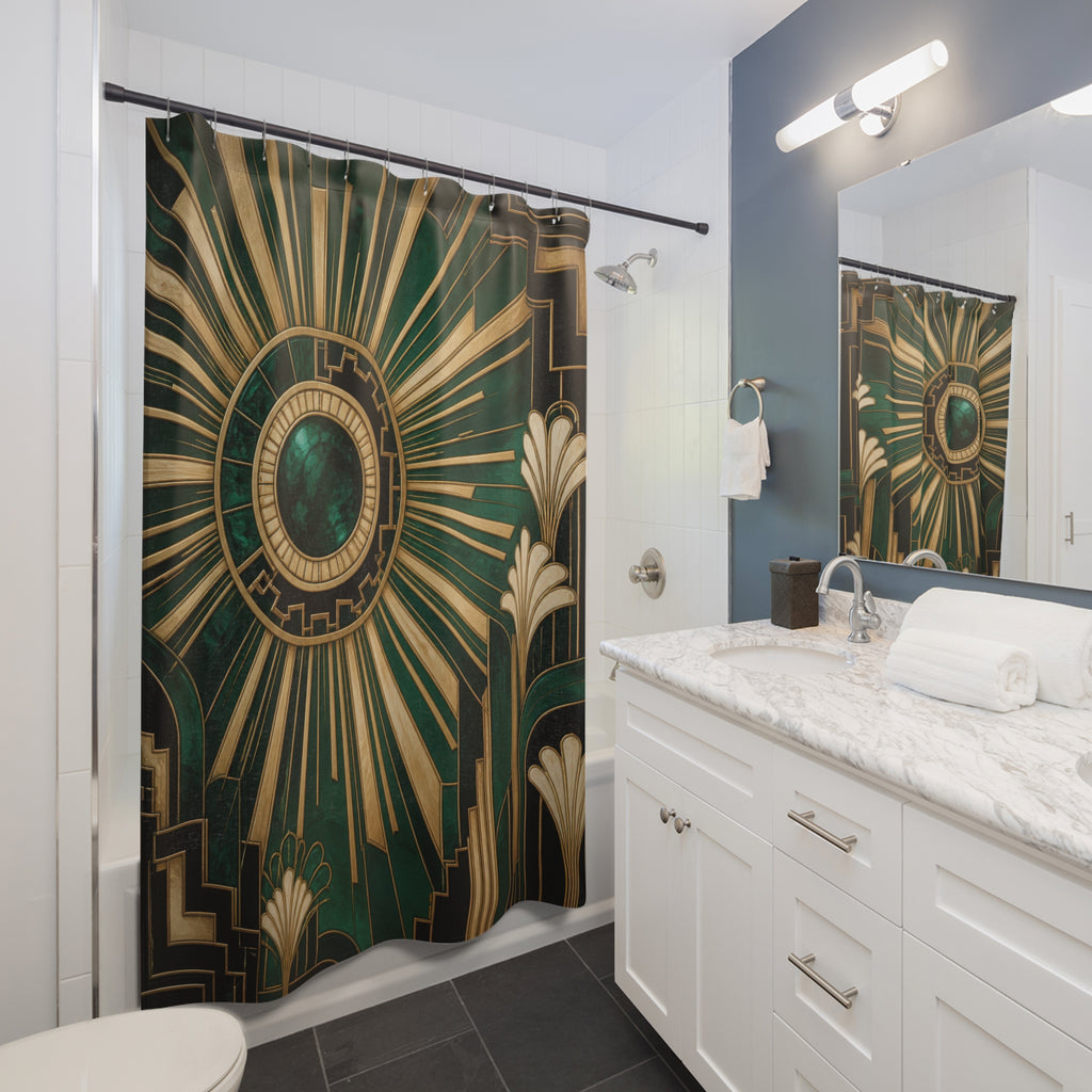 Emerald Art Deco Sunburst Shower Curtain