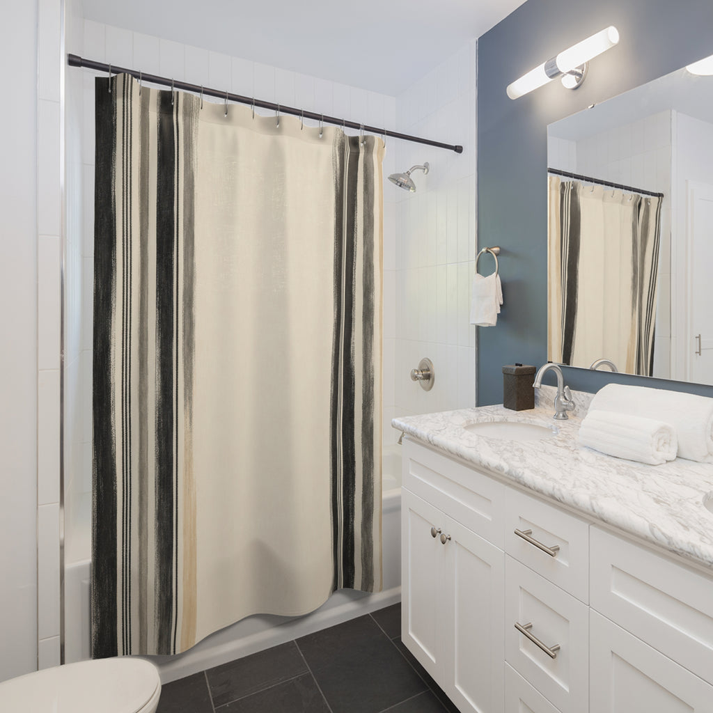 Ivory Beige Border Stripe Shower Curtain
