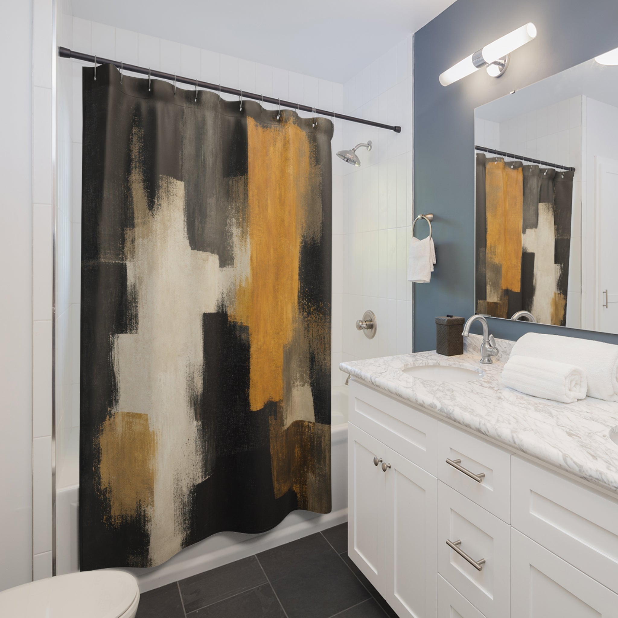 Mustard Abstract Black Gold Shower Curtain