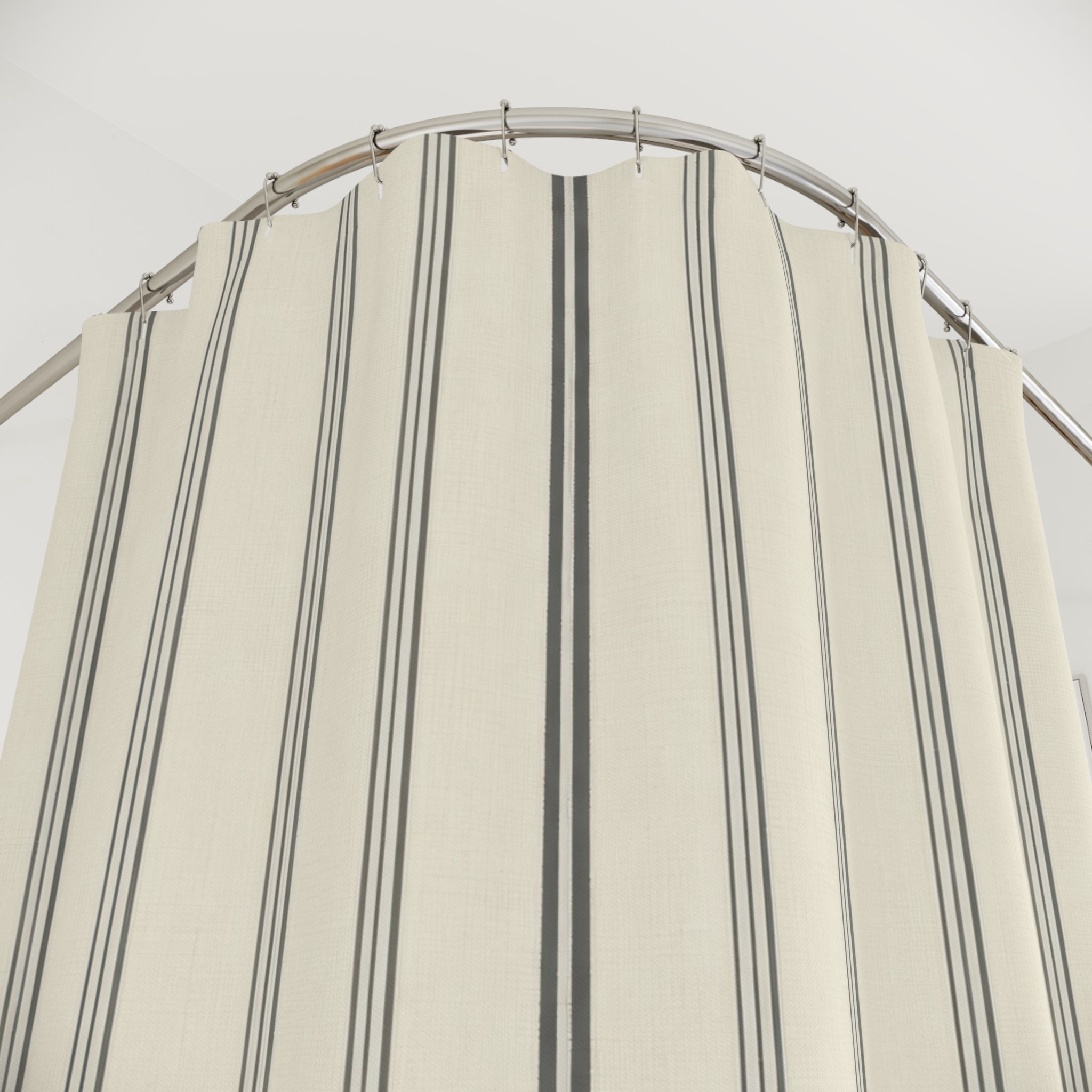 Grey White Ticking Stripe Shower Curtain