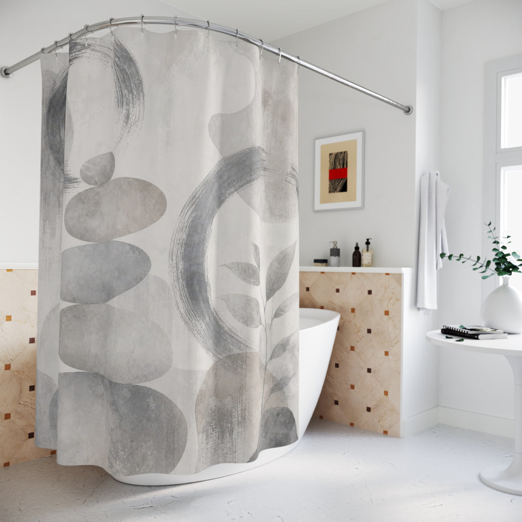 Zen Shower Curtain, Gray Stone Bath Decor, Stacked Pebble Spa Pattern, Neutral Guest Bathroom Decor, Calm Modern Spa Stone Neutral Style